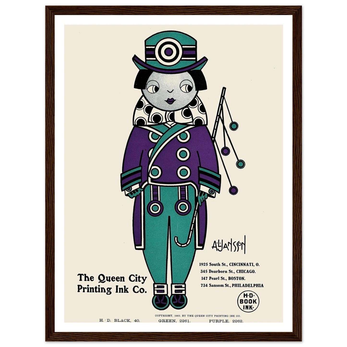 Queen City Ink, Ad. 01 (1890-1913) Art Print | Augustus Jansson - Framed Poster - 30x40 cm / 12x16″ - Black frame