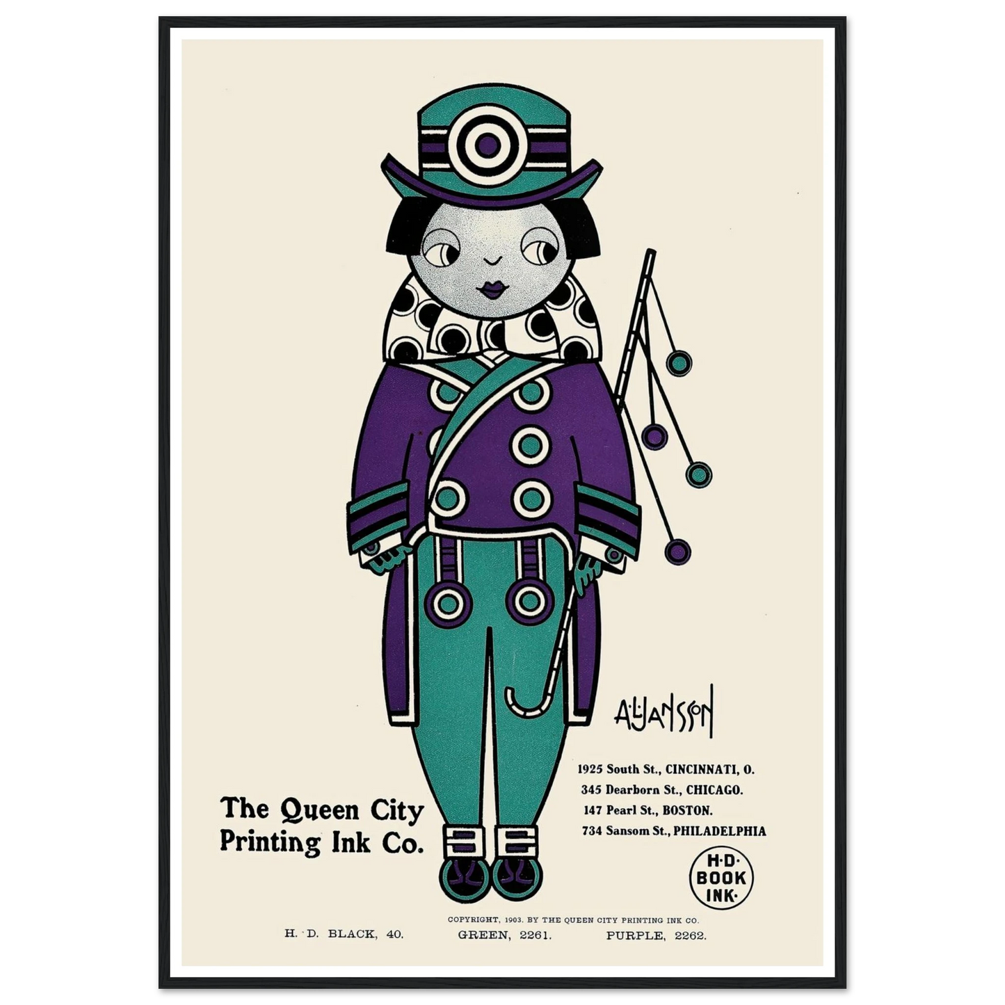 Queen City Ink, Ad. 01 (1890-1913) Art Print | Augustus Jansson - Framed Poster - 30x40 cm / 12x16″ - Black frame