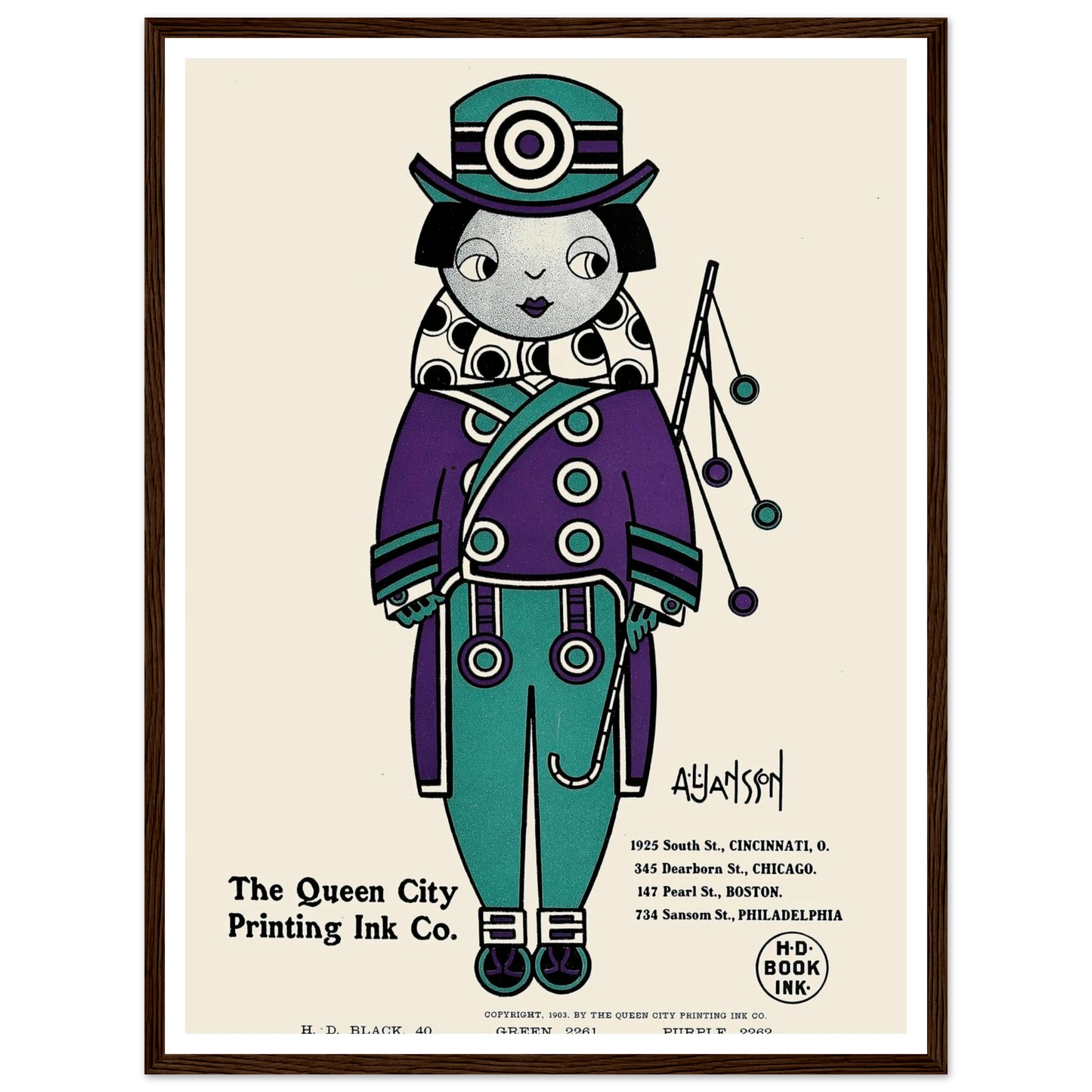 Queen City Ink, Ad. 01 (1890-1913) Art Print | Augustus Jansson - Framed Poster - 30x40 cm / 12x16″ - Black frame