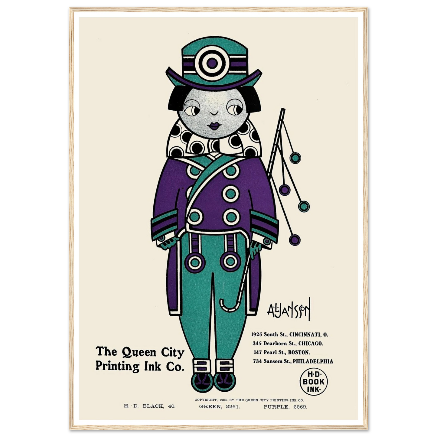 Queen City Ink, Ad. 01 (1890-1913) Art Print | Augustus Jansson - Framed Poster - 30x40 cm / 12x16″ - Black frame