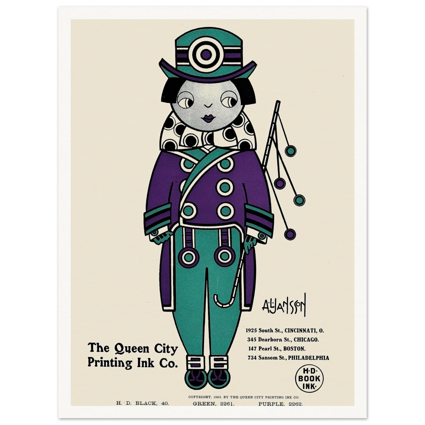 Queen City Ink, Ad. 01 (1890-1913) Art Print | Augustus Jansson - Framed Poster - 30x40 cm / 12x16″ - Black frame