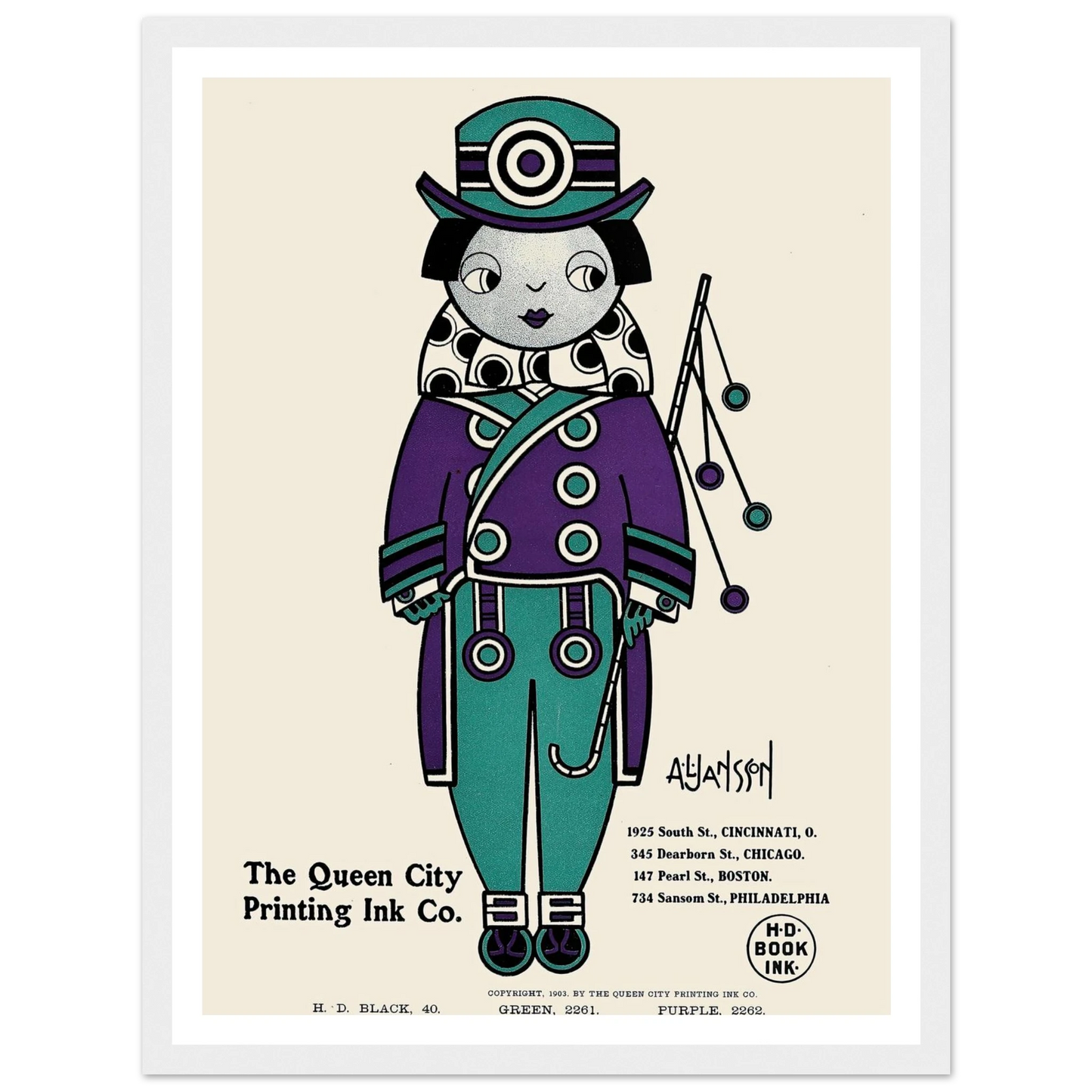 Queen City Ink, Ad. 01 (1890-1913) Art Print | Augustus Jansson - Framed Poster - 30x40 cm / 12x16″ - Black frame