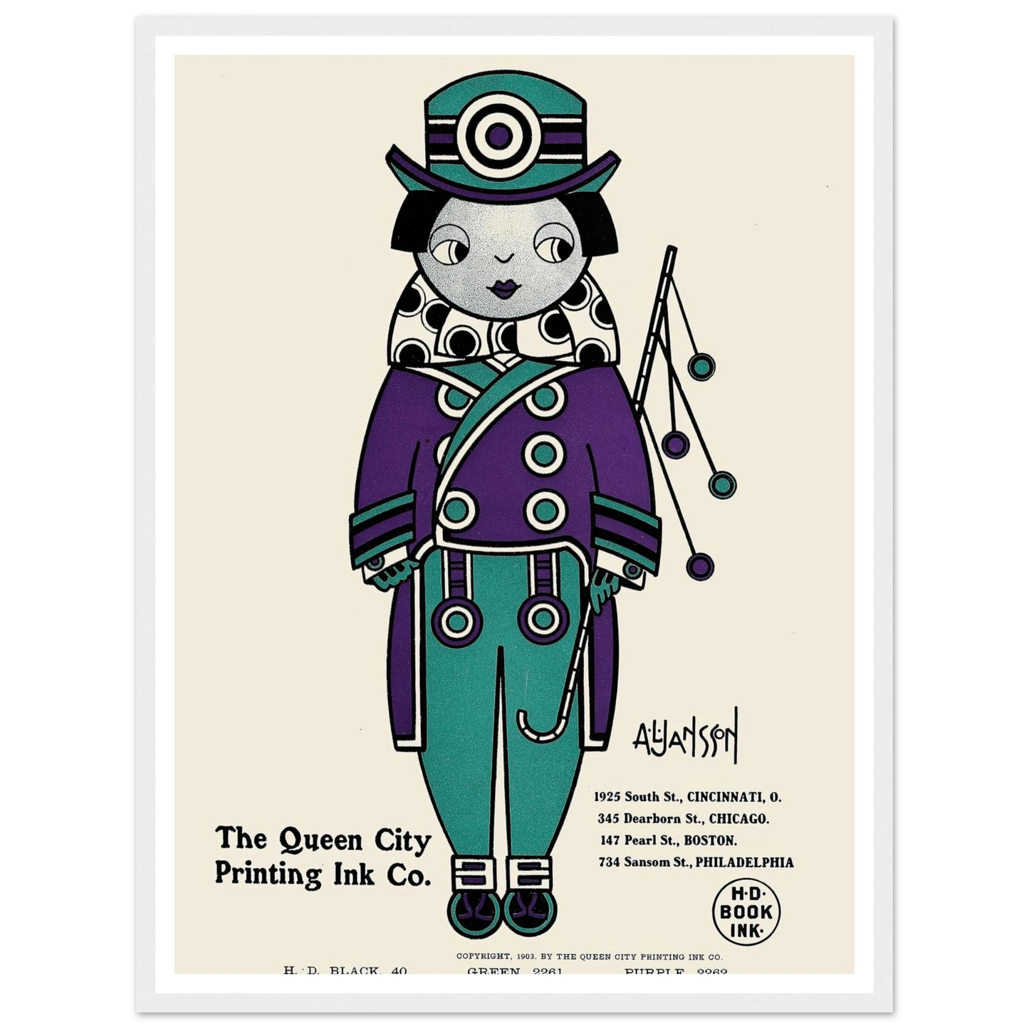 Queen City Ink, Ad. 01 (1890-1913) Art Print | Augustus Jansson - Framed Poster - 30x40 cm / 12x16″ - Black frame