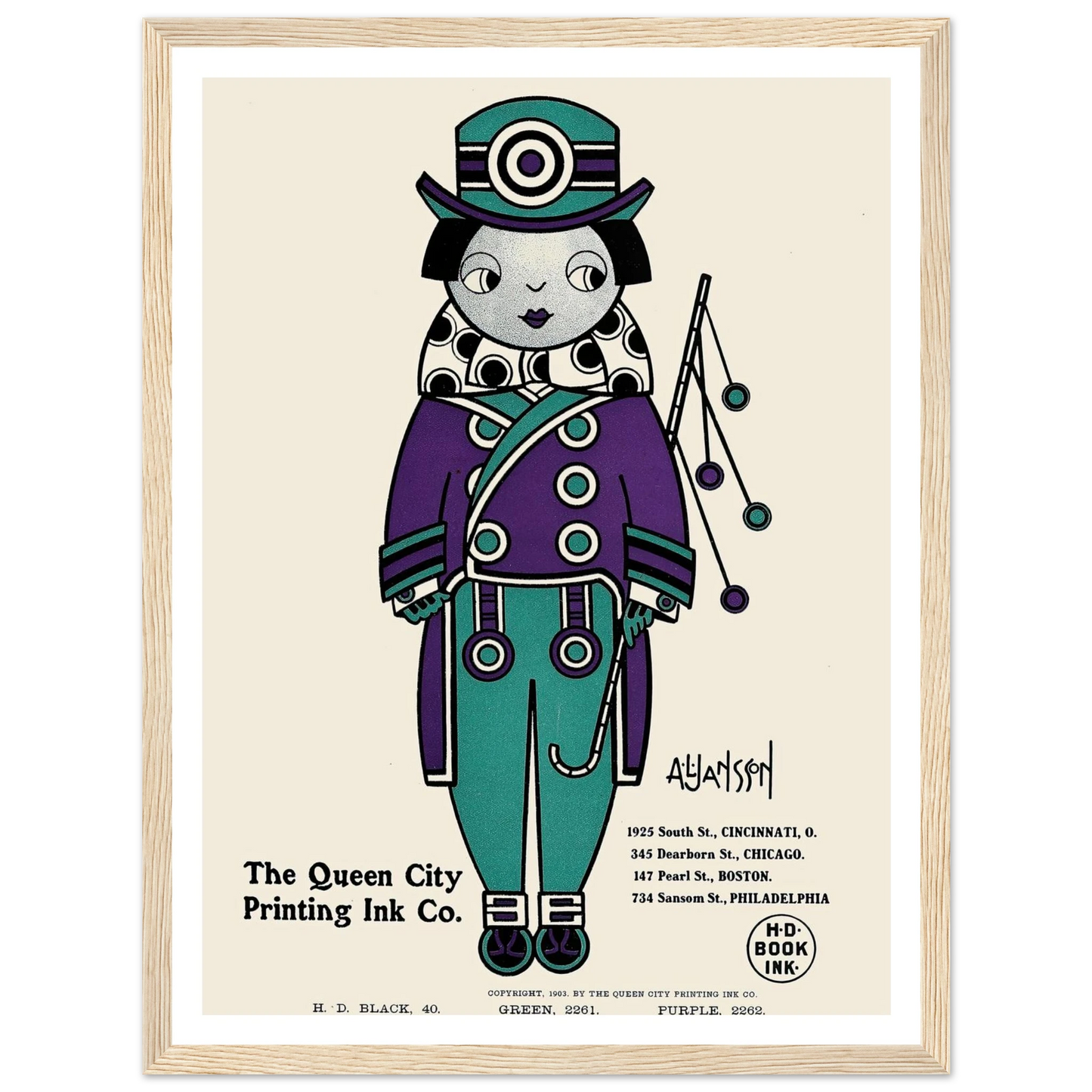 Queen City Ink, Ad. 01 (1890-1913) Art Print | Augustus Jansson - Framed Poster - 30x40 cm / 12x16″ - Black frame