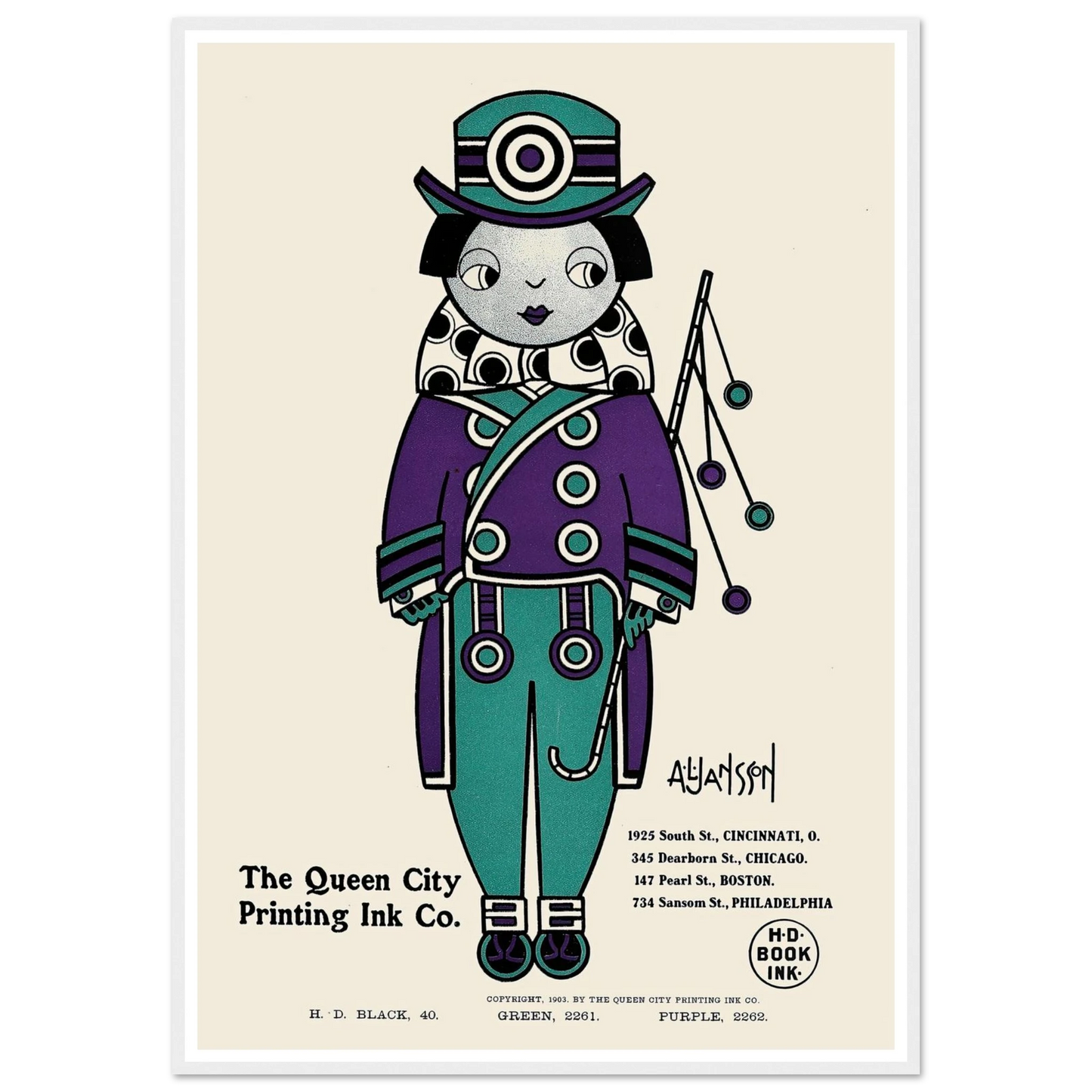 Queen City Ink, Ad. 01 (1890-1913) Art Print | Augustus Jansson - Framed Poster - 30x40 cm / 12x16″ - Black frame