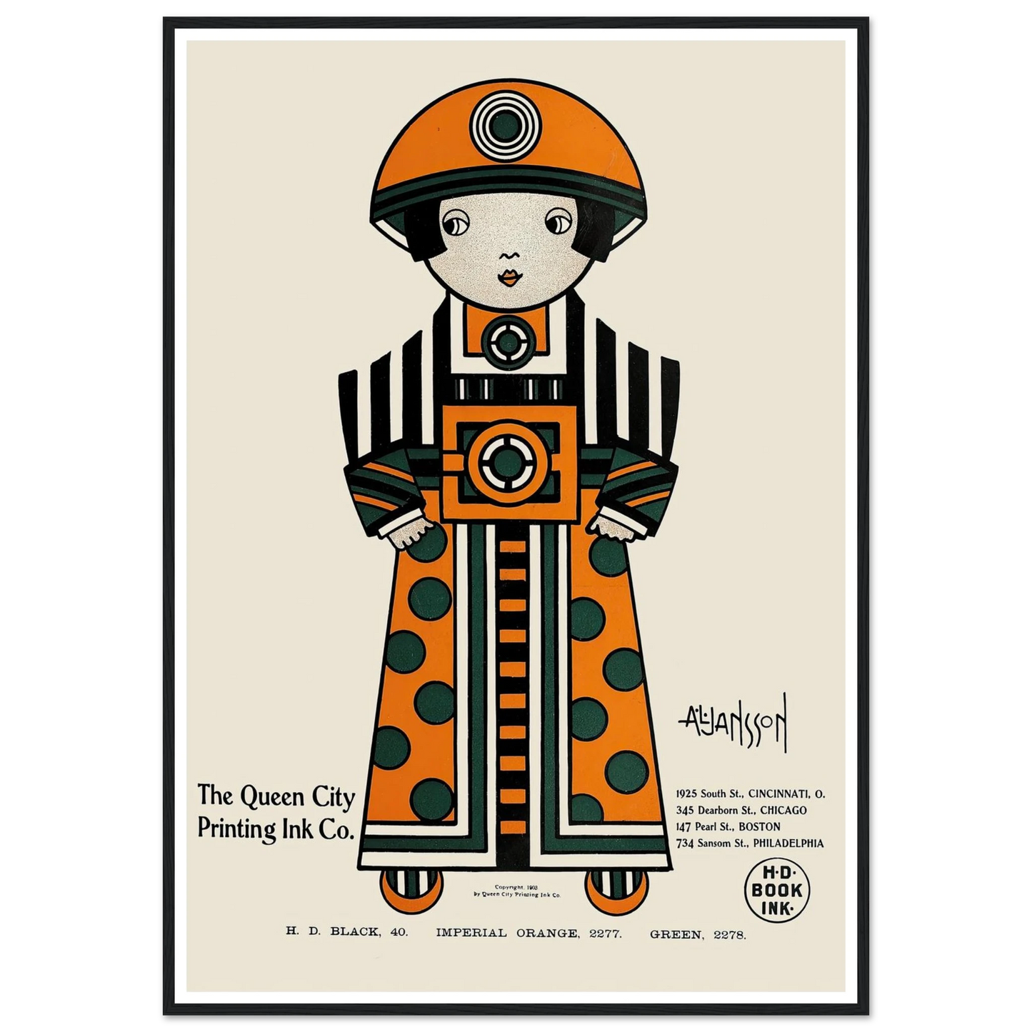 Queen City Ink, Ad. 02 (1890-1913) Art Print | Augustus Jansson - Framed Poster - 30x40 cm / 12x16″ - Black frame