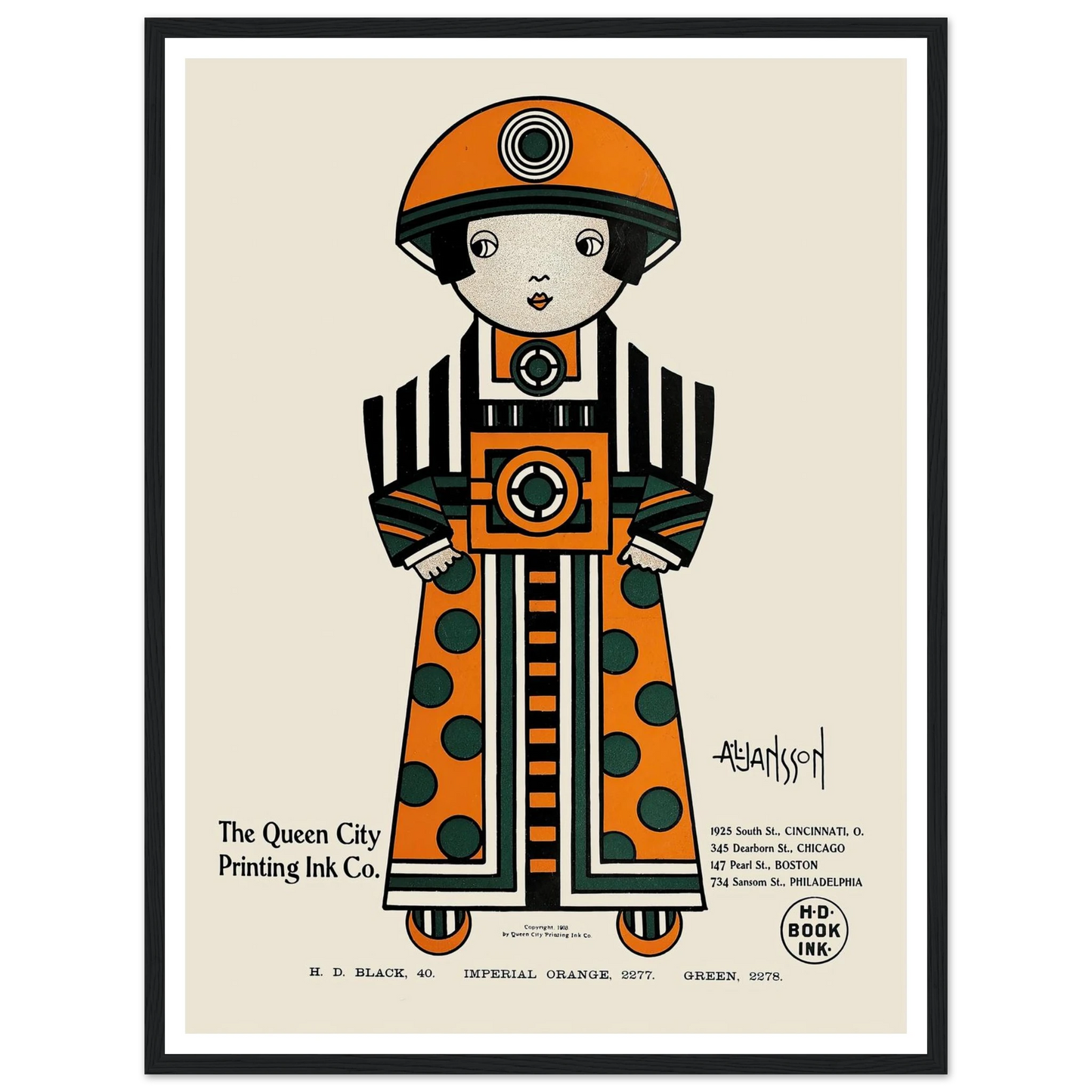 Queen City Ink, Ad. 02 (1890-1913) Art Print | Augustus Jansson - Framed Poster - 30x40 cm / 12x16″ - Black frame