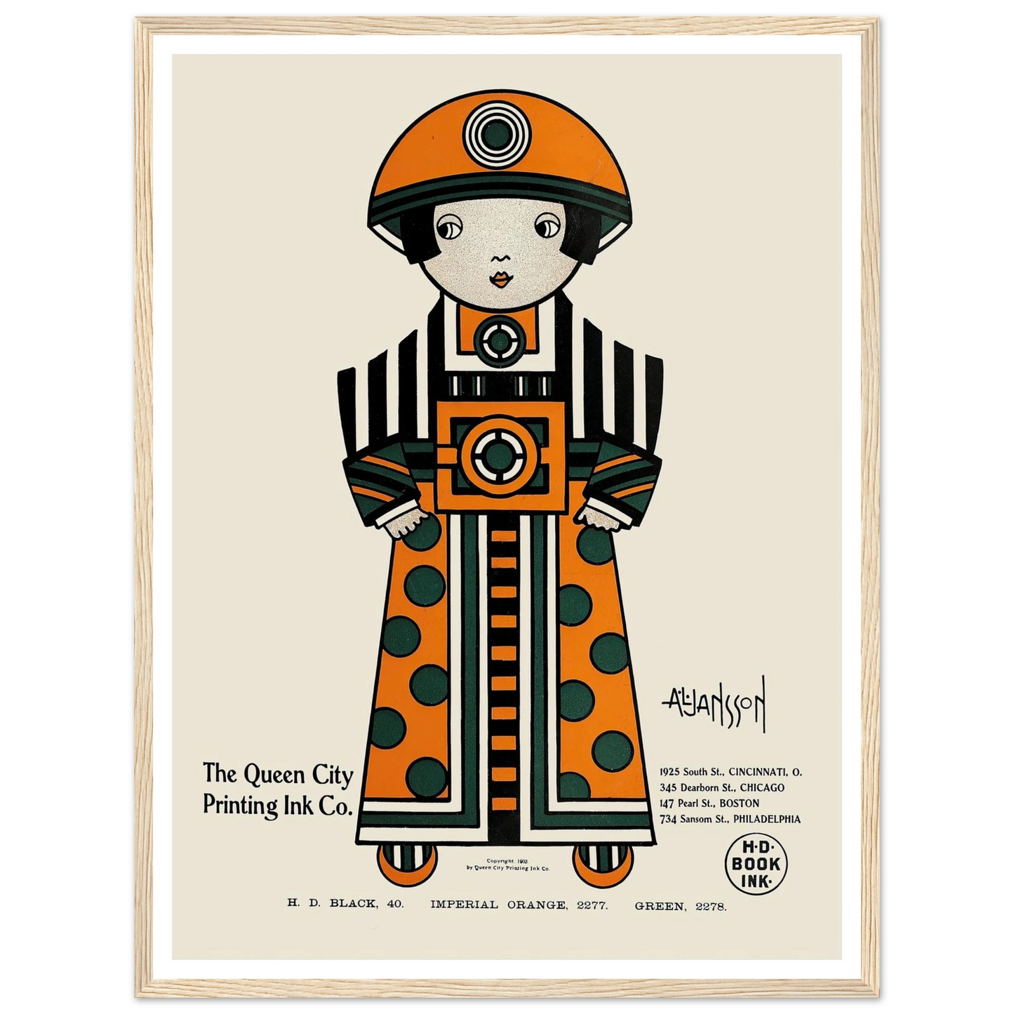 Queen City Ink, Ad. 02 (1890-1913) Art Print | Augustus Jansson - Framed Poster - 30x40 cm / 12x16″ - Black frame