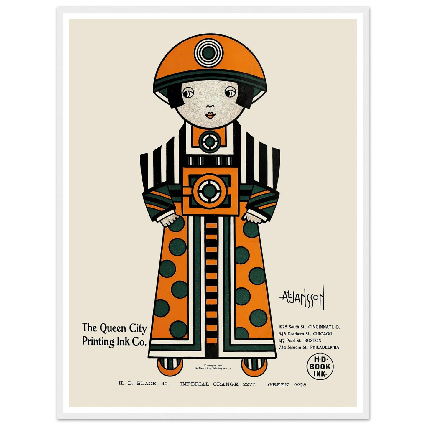 Queen City Ink, Ad. 02 (1890-1913) Art Print | Augustus Jansson - Framed Poster - 30x40 cm / 12x16″ - Black frame