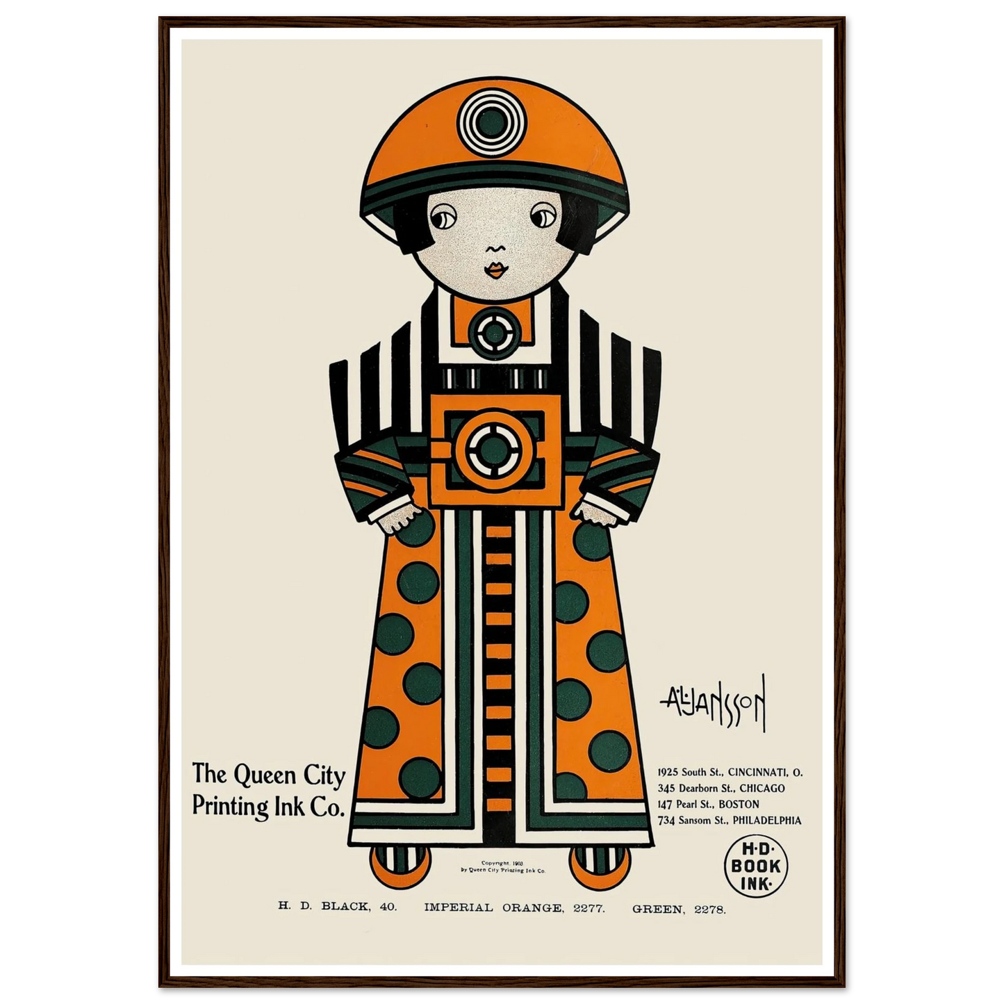 Queen City Ink, Ad. 02 (1890-1913) Art Print | Augustus Jansson - Framed Poster - 30x40 cm / 12x16″ - Black frame