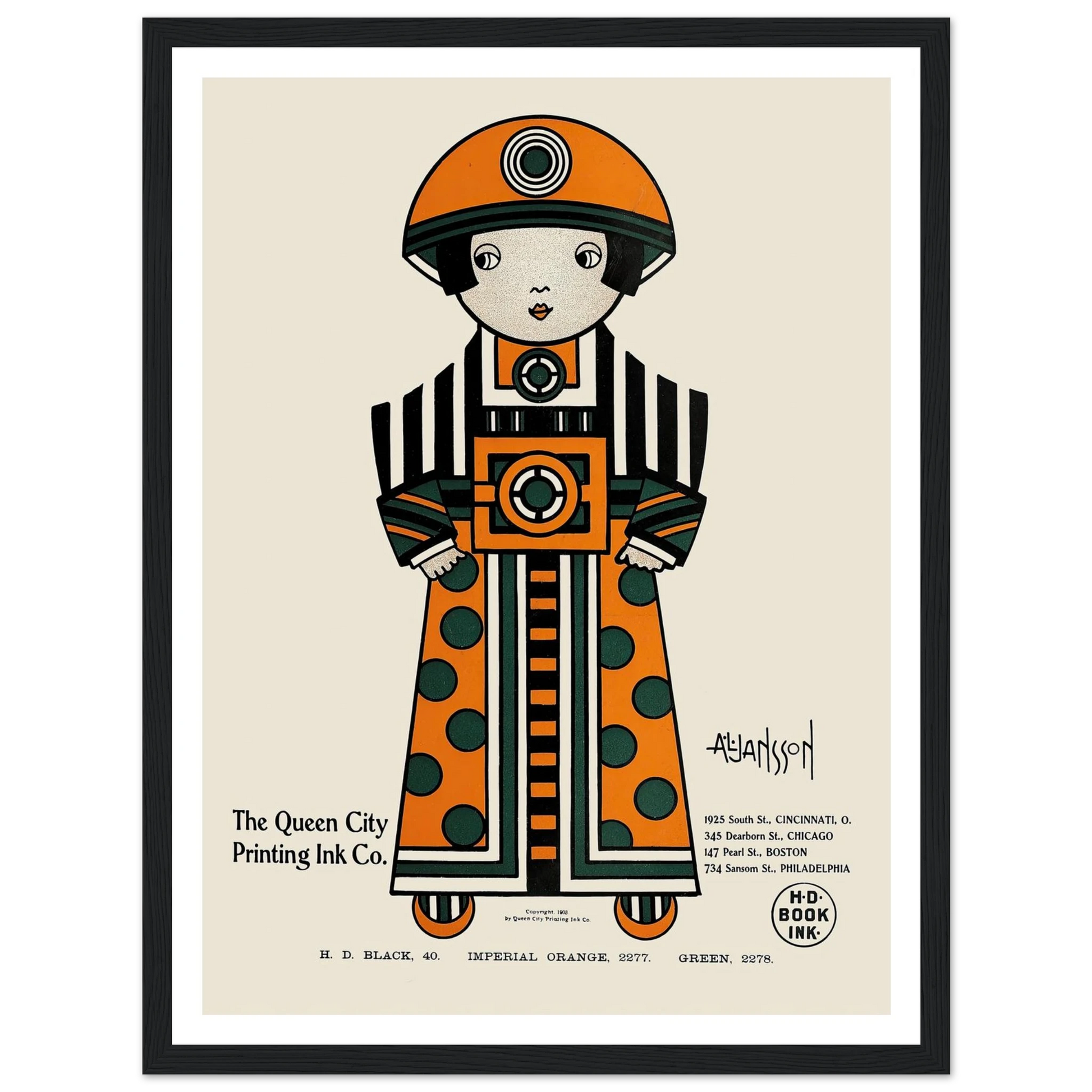 Queen City Ink, Ad. 02 (1890-1913) Art Print | Augustus Jansson - Framed Poster - 30x40 cm / 12x16″ - Black frame