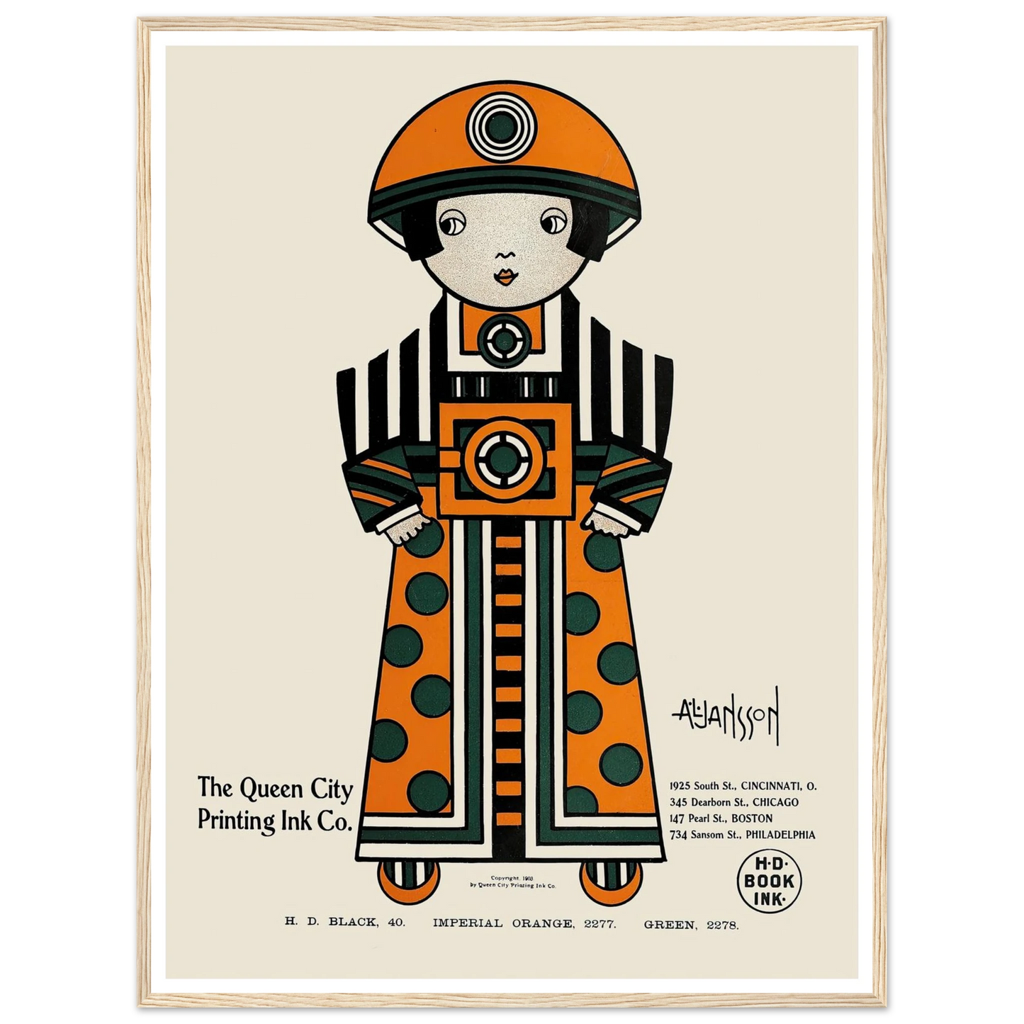 Queen City Ink, Ad. 02 (1890-1913) Art Print | Augustus Jansson - Framed Poster - 30x40 cm / 12x16″ - Black frame