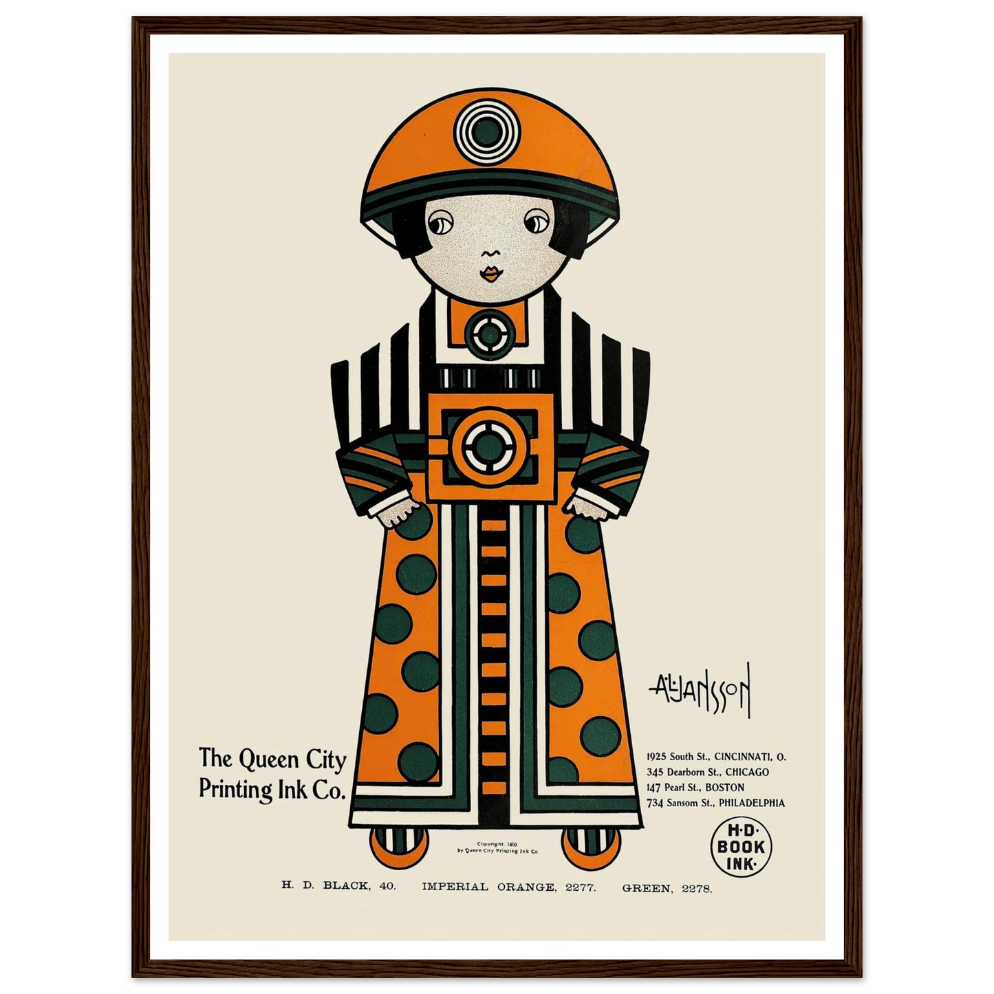 Queen City Ink, Ad. 02 (1890-1913) Art Print | Augustus Jansson - Framed Poster - 30x40 cm / 12x16″ - Black frame