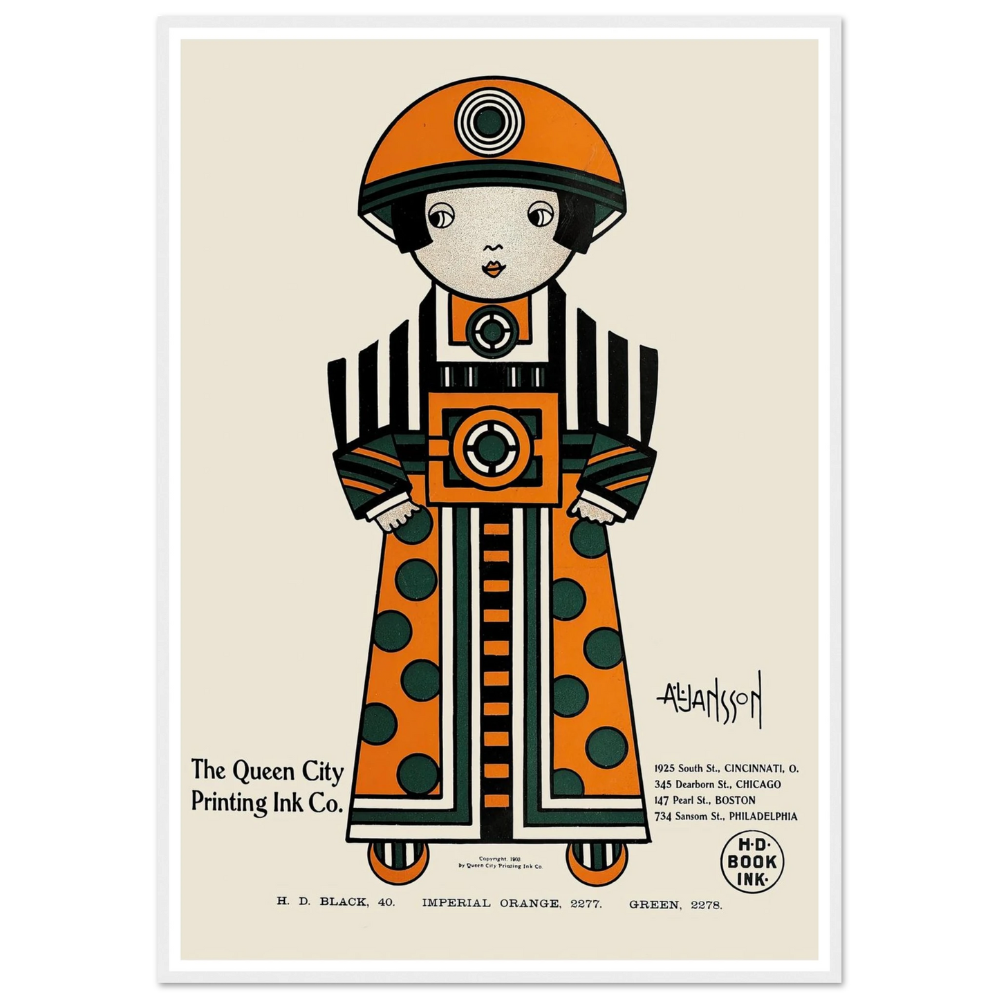 Queen City Ink, Ad. 02 (1890-1913) Art Print | Augustus Jansson - Framed Poster - 30x40 cm / 12x16″ - Black frame