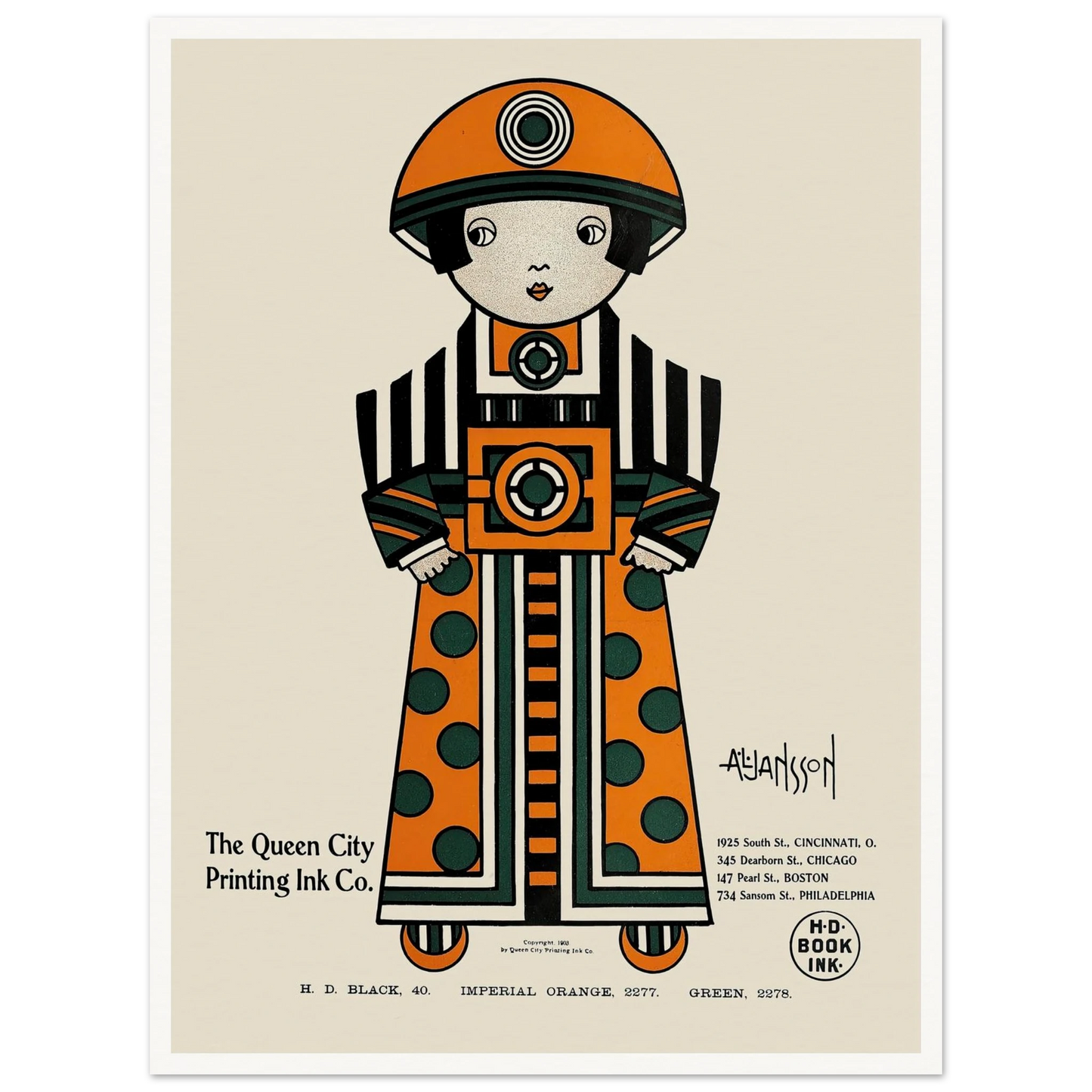 Queen City Ink, Ad. 02 (1890-1913) Art Print | Augustus Jansson - Framed Poster - 30x40 cm / 12x16″ - Black frame