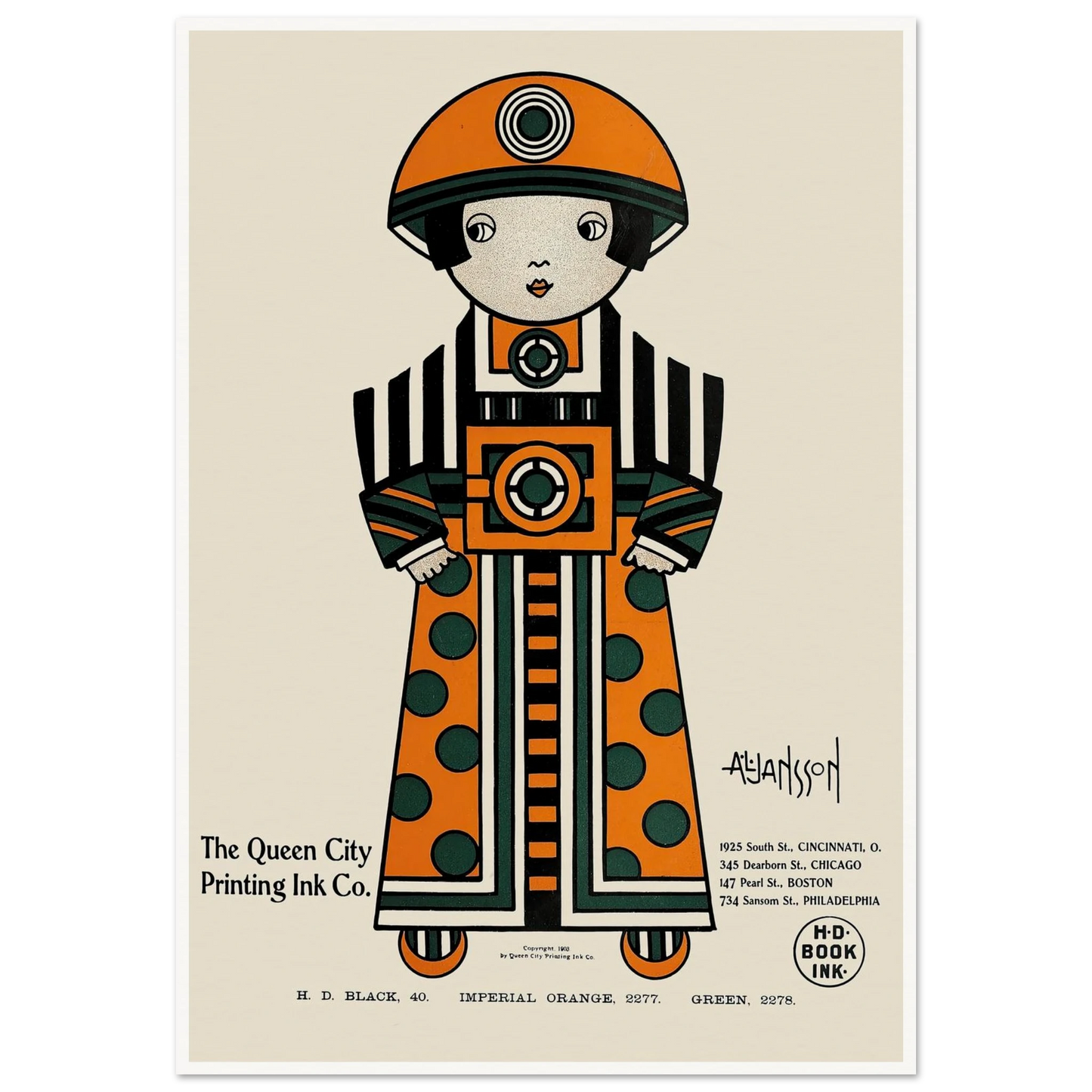 Queen City Ink, Ad. 02 (1890-1913) Art Print | Augustus Jansson - Framed Poster - 30x40 cm / 12x16″ - Black frame