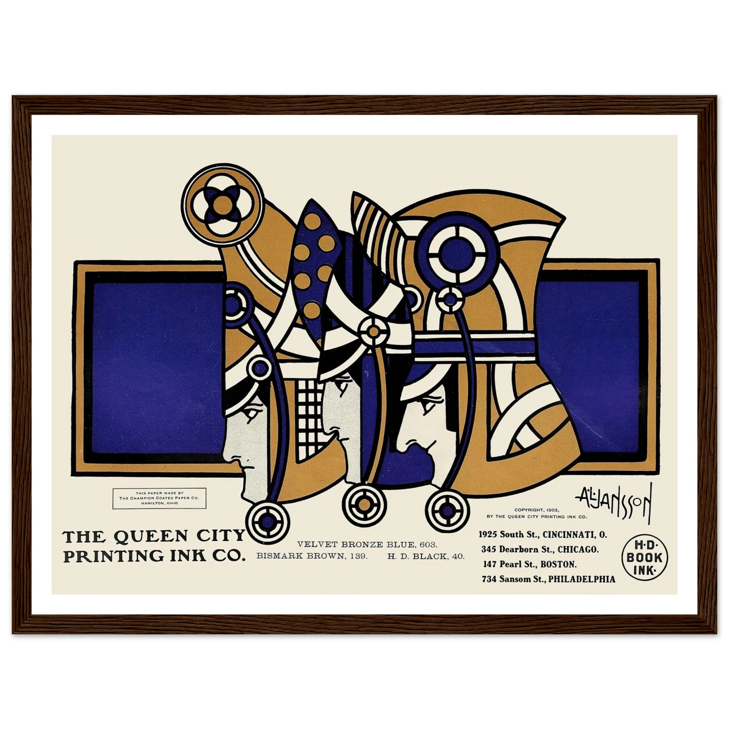 Queen City Ink, Ad. 03 (1890-1913) Art Print | Augustus Jansson - Framed Poster - 30x40 cm / 12x16″ - Black frame