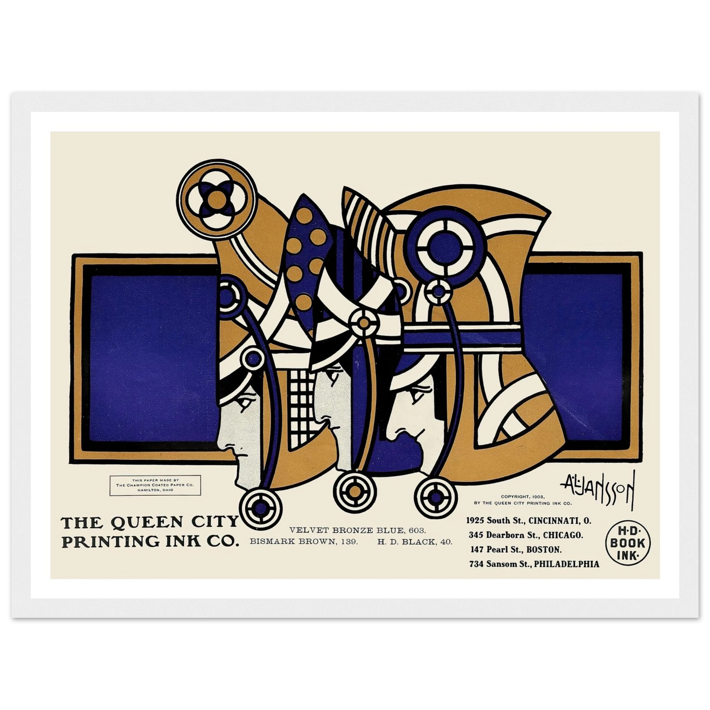 Queen City Ink, Ad. 03 (1890-1913) Art Print | Augustus Jansson - Framed Poster - 30x40 cm / 12x16″ - Black frame