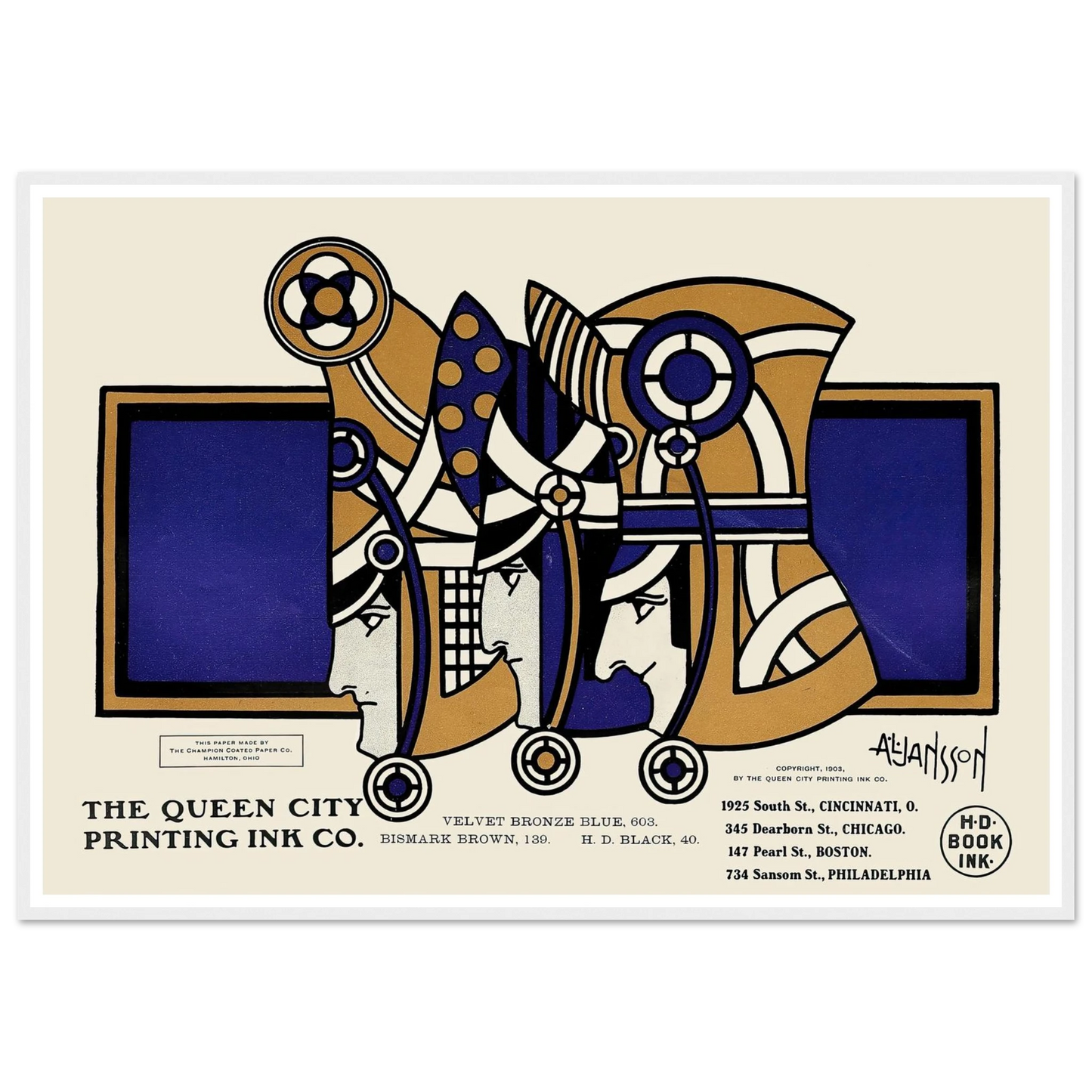 Queen City Ink, Ad. 03 (1890-1913) Art Print | Augustus Jansson - Framed Poster - 30x40 cm / 12x16″ - Black frame
