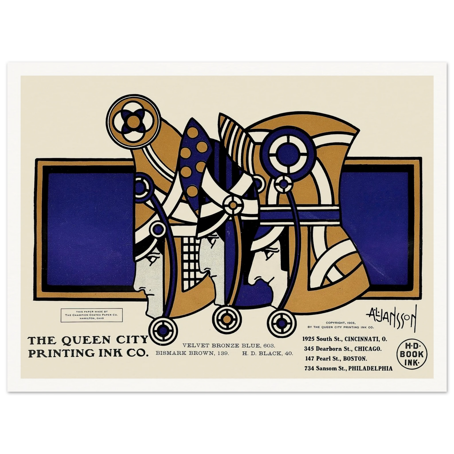 Queen City Ink, Ad. 03 (1890-1913) Art Print | Augustus Jansson - Framed Poster - 30x40 cm / 12x16″ - Black frame