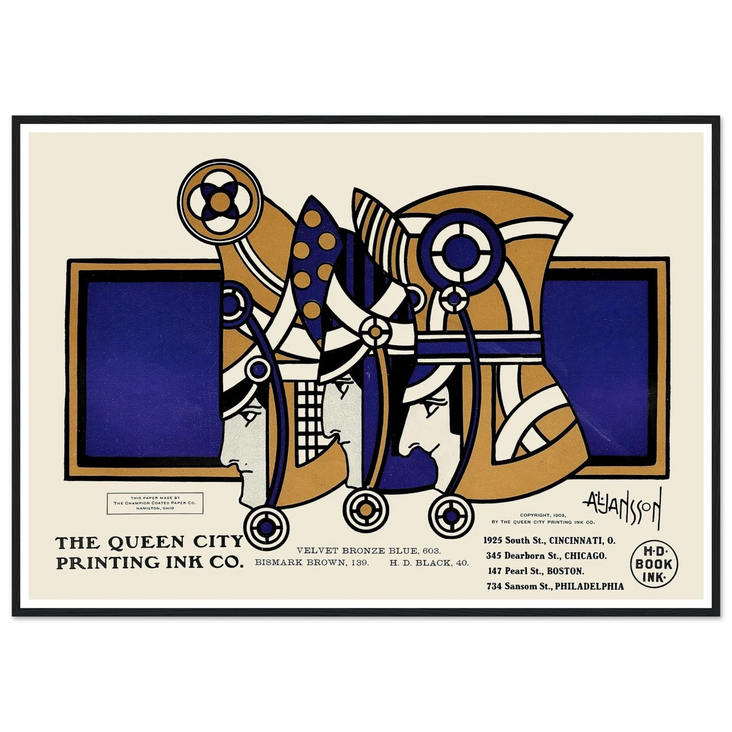 Queen City Ink, Ad. 03 (1890-1913) Art Print | Augustus Jansson - Framed Poster - 30x40 cm / 12x16″ - Black frame