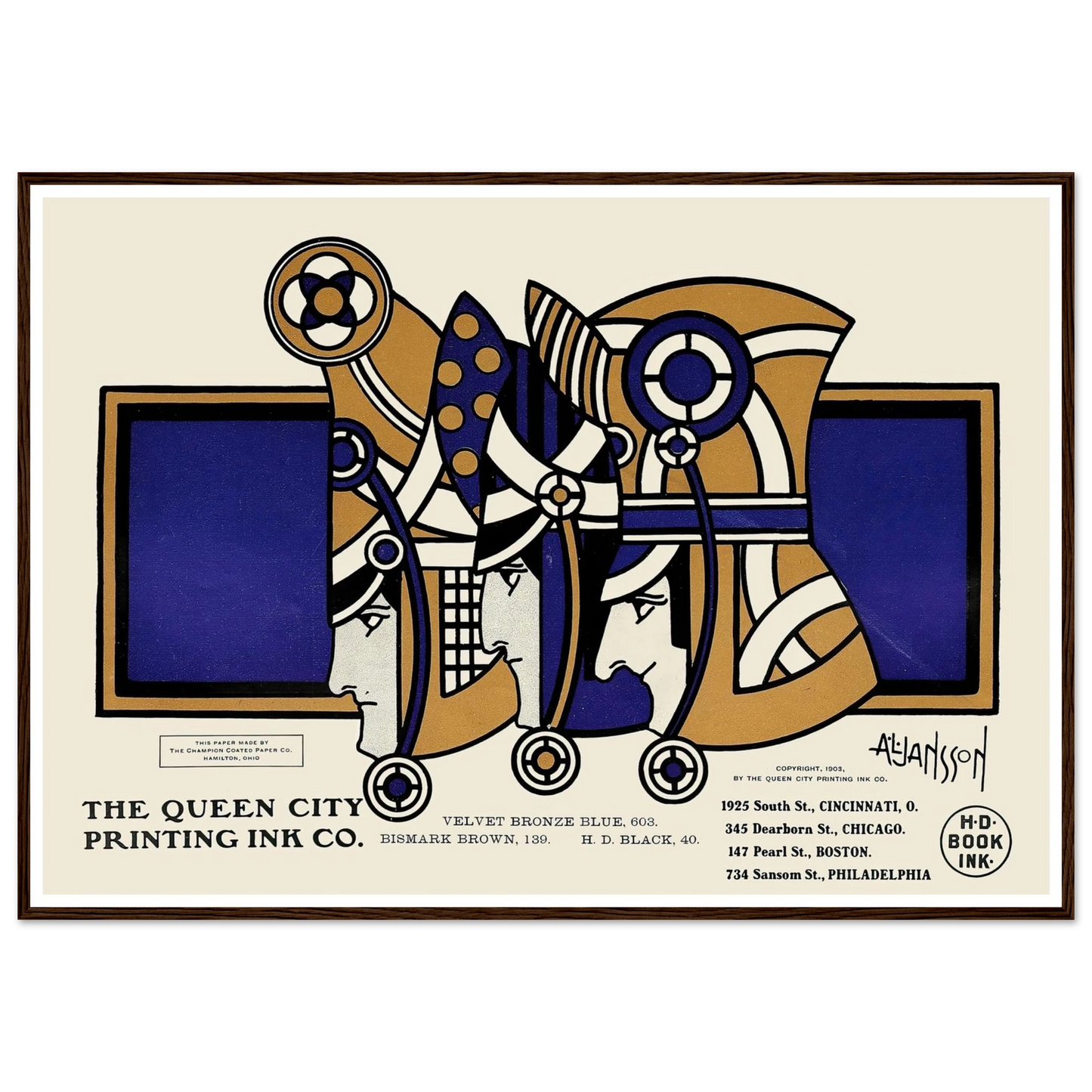 Queen City Ink, Ad. 03 (1890-1913) Art Print | Augustus Jansson - Framed Poster - 30x40 cm / 12x16″ - Black frame
