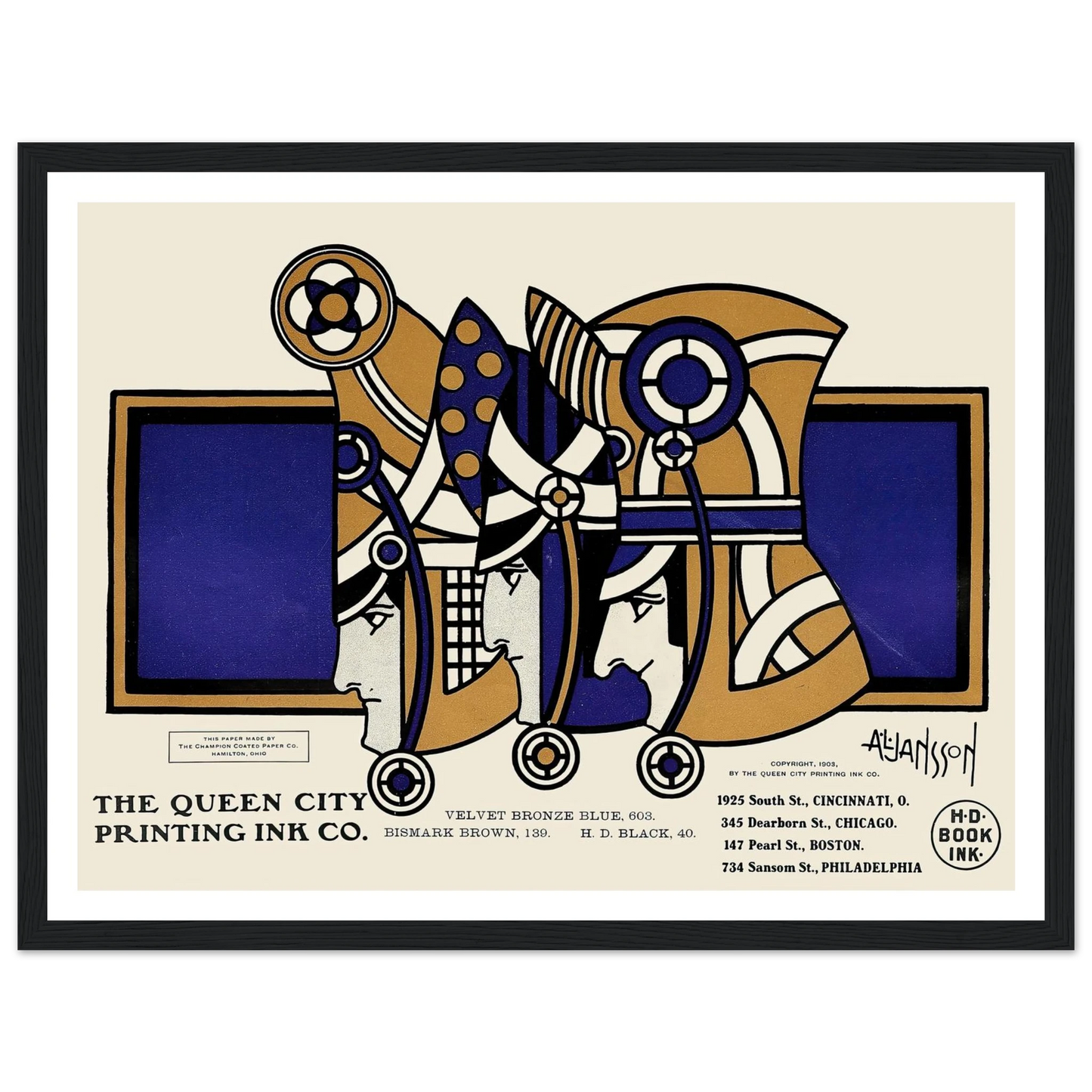 Queen City Ink, Ad. 03 (1890-1913) Art Print | Augustus Jansson - Framed Poster - 30x40 cm / 12x16″ - Black frame