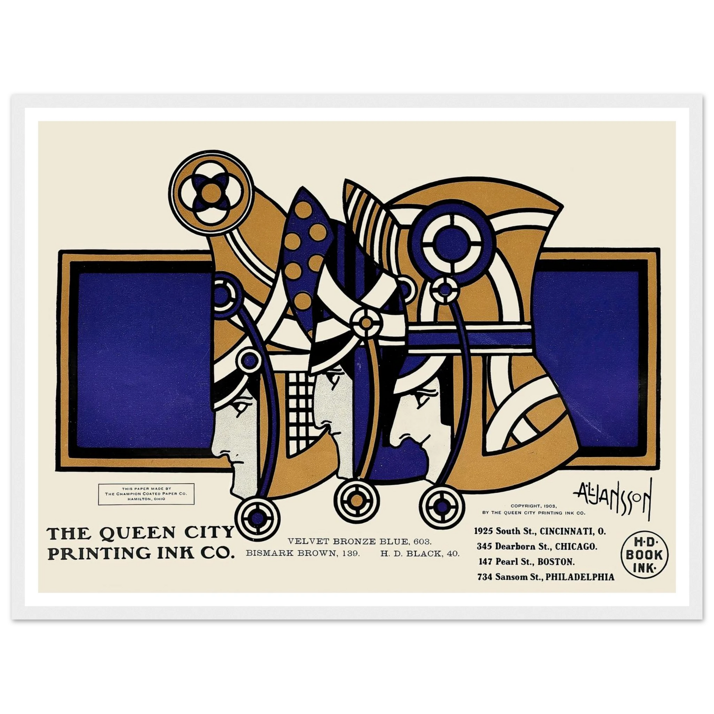 Queen City Ink, Ad. 03 (1890-1913) Art Print | Augustus Jansson - Framed Poster - 30x40 cm / 12x16″ - Black frame