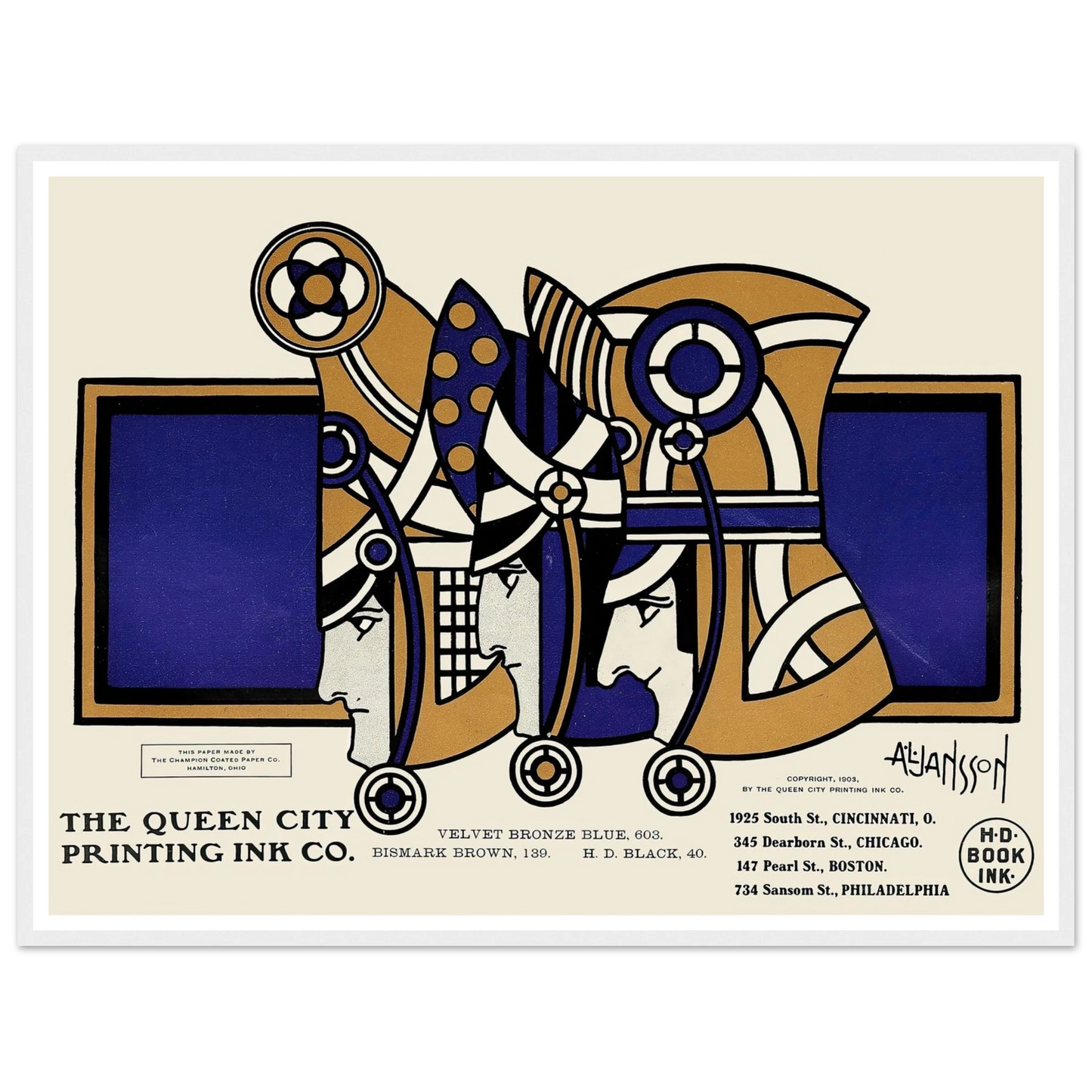 Queen City Ink, Ad. 03 (1890-1913) Art Print | Augustus Jansson - Framed Poster - 30x40 cm / 12x16″ - Black frame