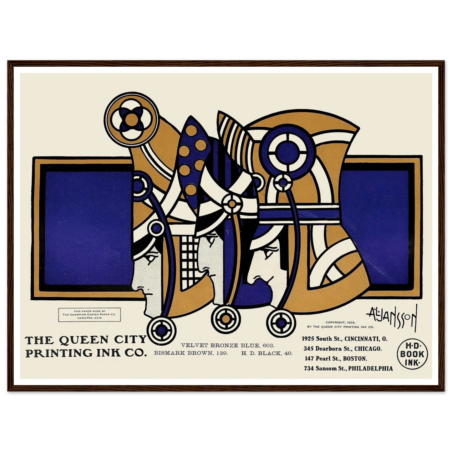 Queen City Ink, Ad. 03 (1890-1913) Art Print | Augustus Jansson - Framed Poster - 30x40 cm / 12x16″ - Black frame