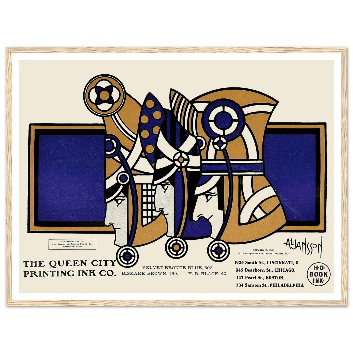 Queen City Ink, Ad. 03 (1890-1913) Art Print | Augustus Jansson - Framed Poster - 30x40 cm / 12x16″ - Black frame