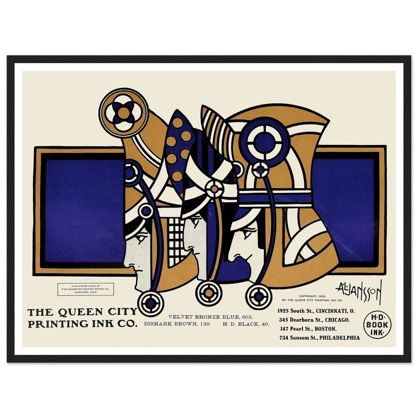 Queen City Ink, Ad. 03 (1890-1913) Art Print | Augustus Jansson - Framed Poster - 30x40 cm / 12x16″ - Black frame