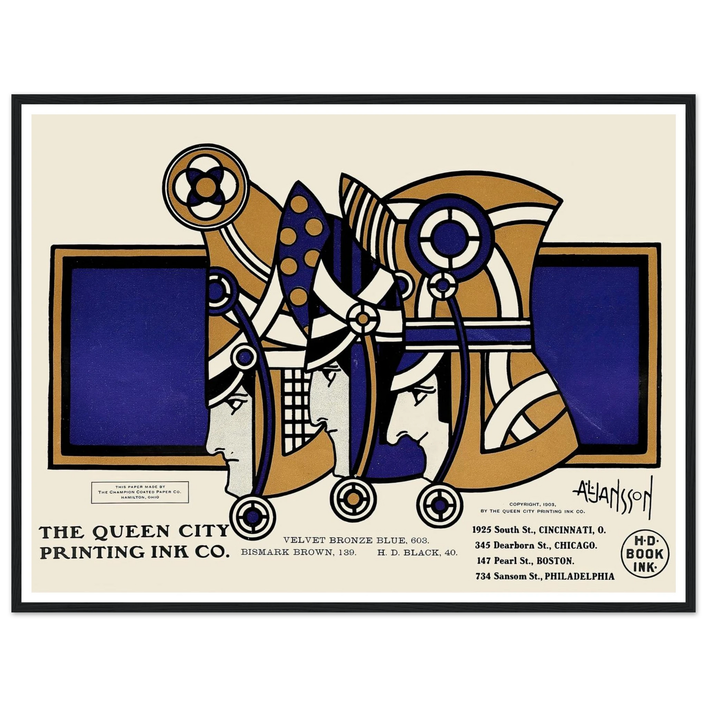 Queen City Ink, Ad. 03 (1890-1913) Art Print | Augustus Jansson - Framed Poster - 30x40 cm / 12x16″ - Black frame