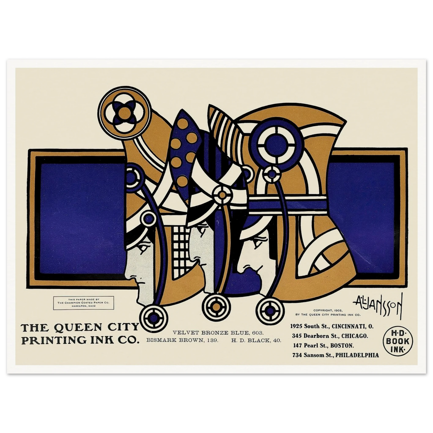 Queen City Ink, Ad. 03 (1890-1913) Art Print | Augustus Jansson - Framed Poster - 30x40 cm / 12x16″ - Black frame