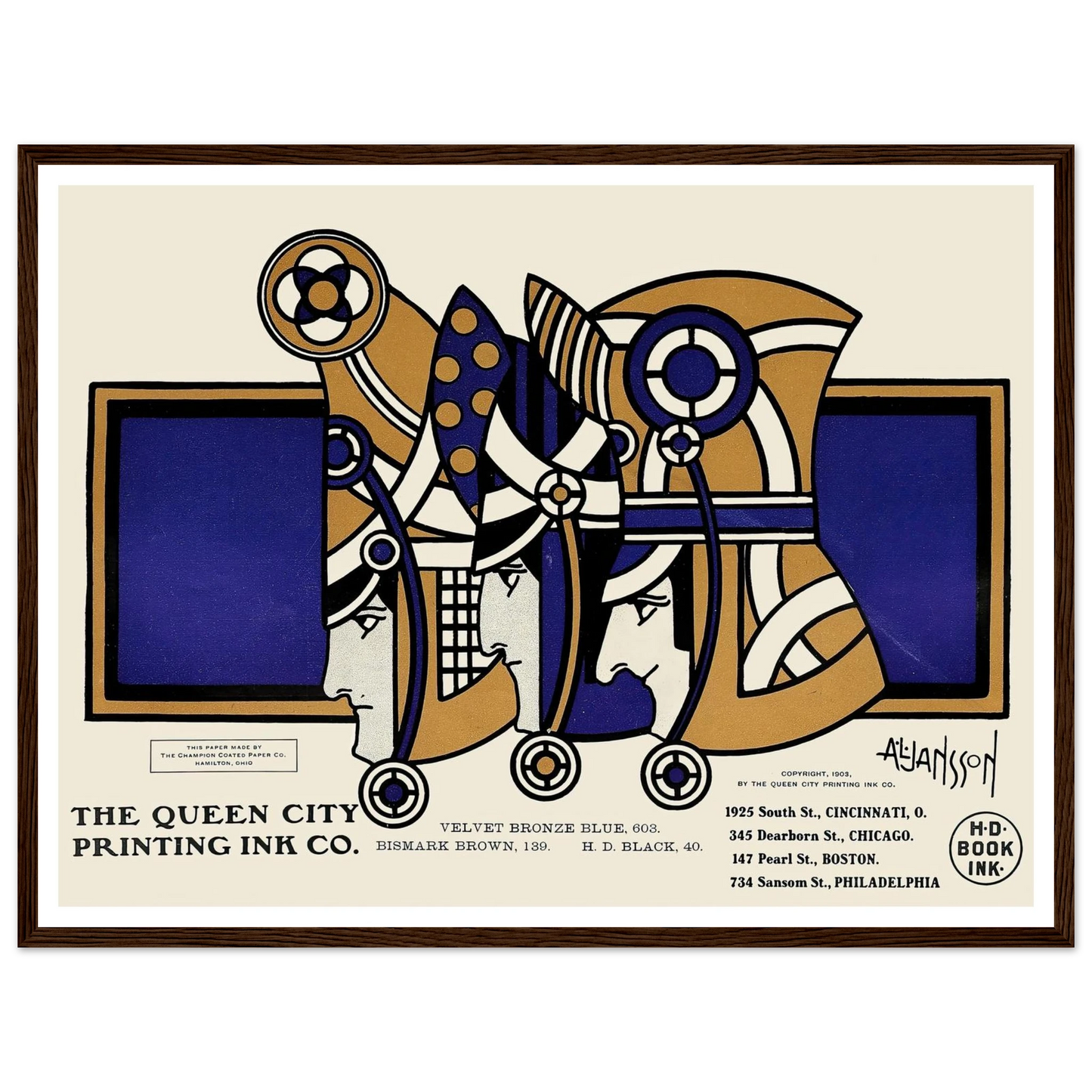 Queen City Ink, Ad. 03 (1890-1913) Art Print | Augustus Jansson - Framed Poster - 30x40 cm / 12x16″ - Black frame