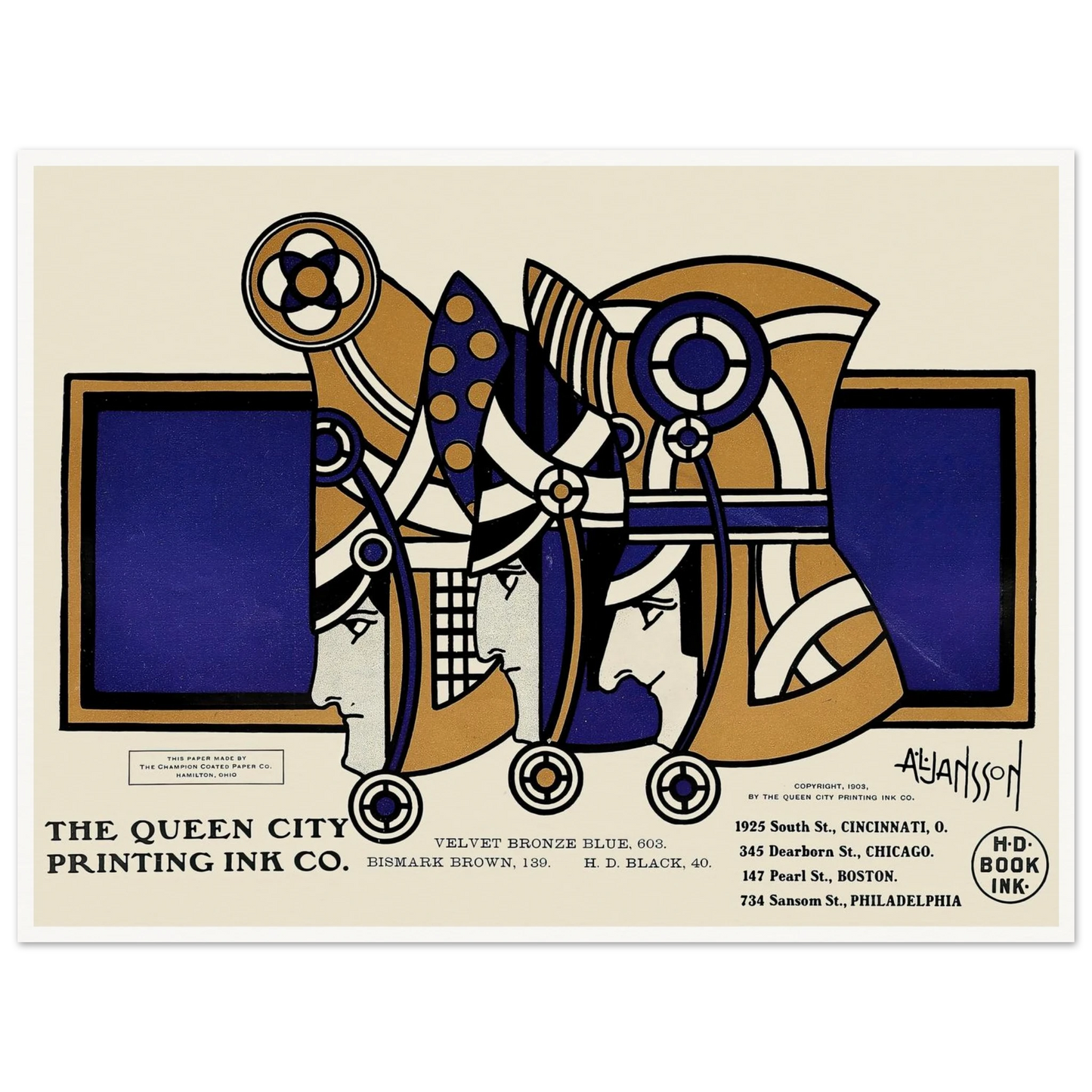 Queen City Ink, Ad. 03 (1890-1913) Art Print | Augustus Jansson - Framed Poster - 30x40 cm / 12x16″ - Black frame