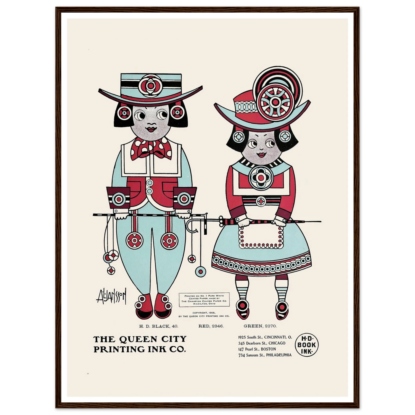 Queen City Ink, Ad. 04 (1890-1913) Art Print | Augustus Jansson - Framed Poster - 30x40 cm / 12x16″ - Black frame