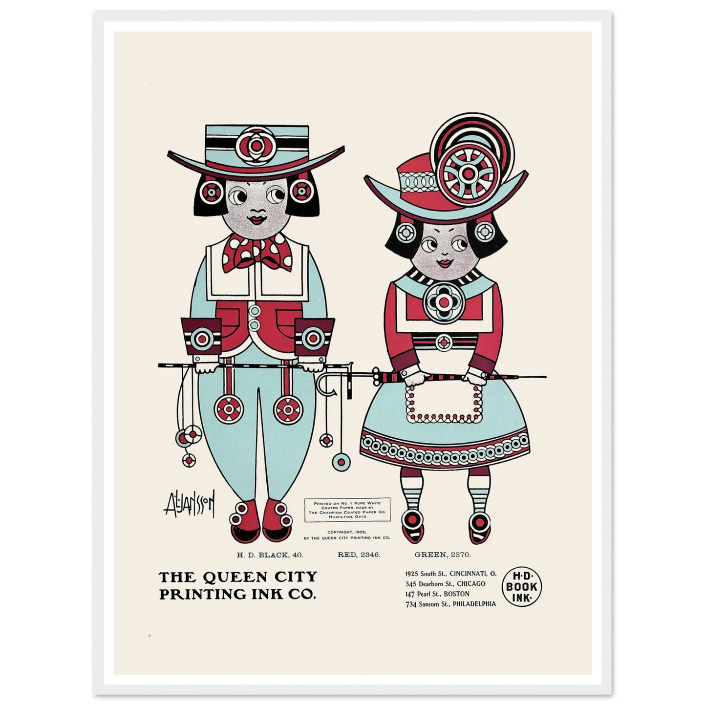 Queen City Ink, Ad. 04 (1890-1913) Art Print | Augustus Jansson - Framed Poster - 30x40 cm / 12x16″ - Black frame