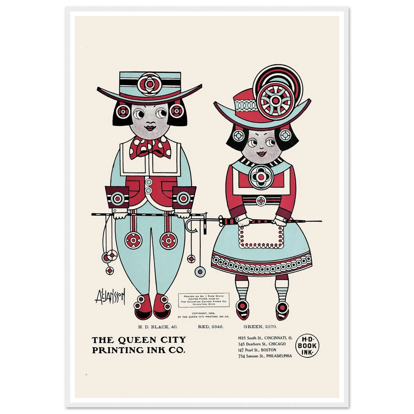 Queen City Ink, Ad. 04 (1890-1913) Art Print | Augustus Jansson - Framed Poster - 30x40 cm / 12x16″ - Black frame