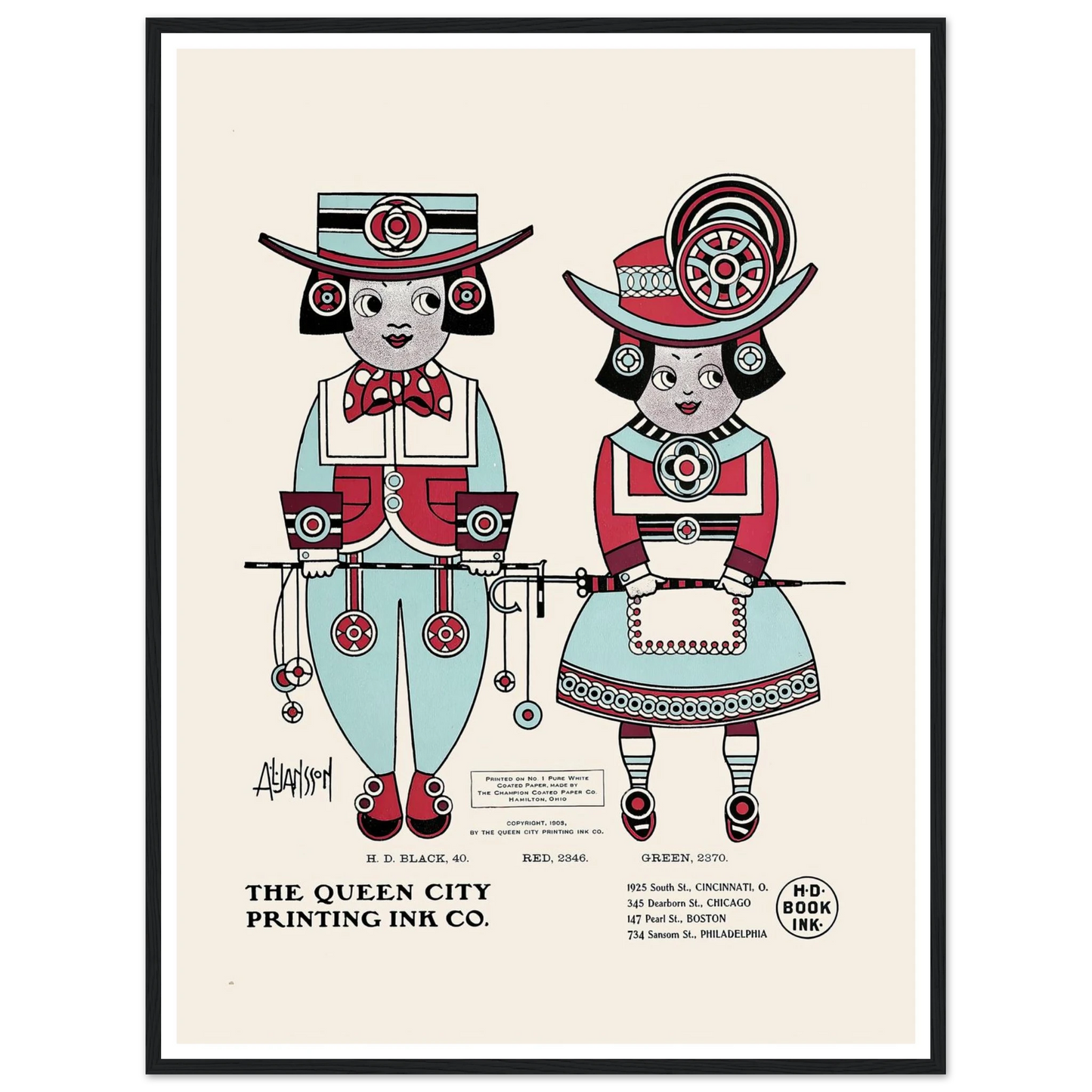 Queen City Ink, Ad. 04 (1890-1913) Art Print | Augustus Jansson - Framed Poster - 30x40 cm / 12x16″ - Black frame