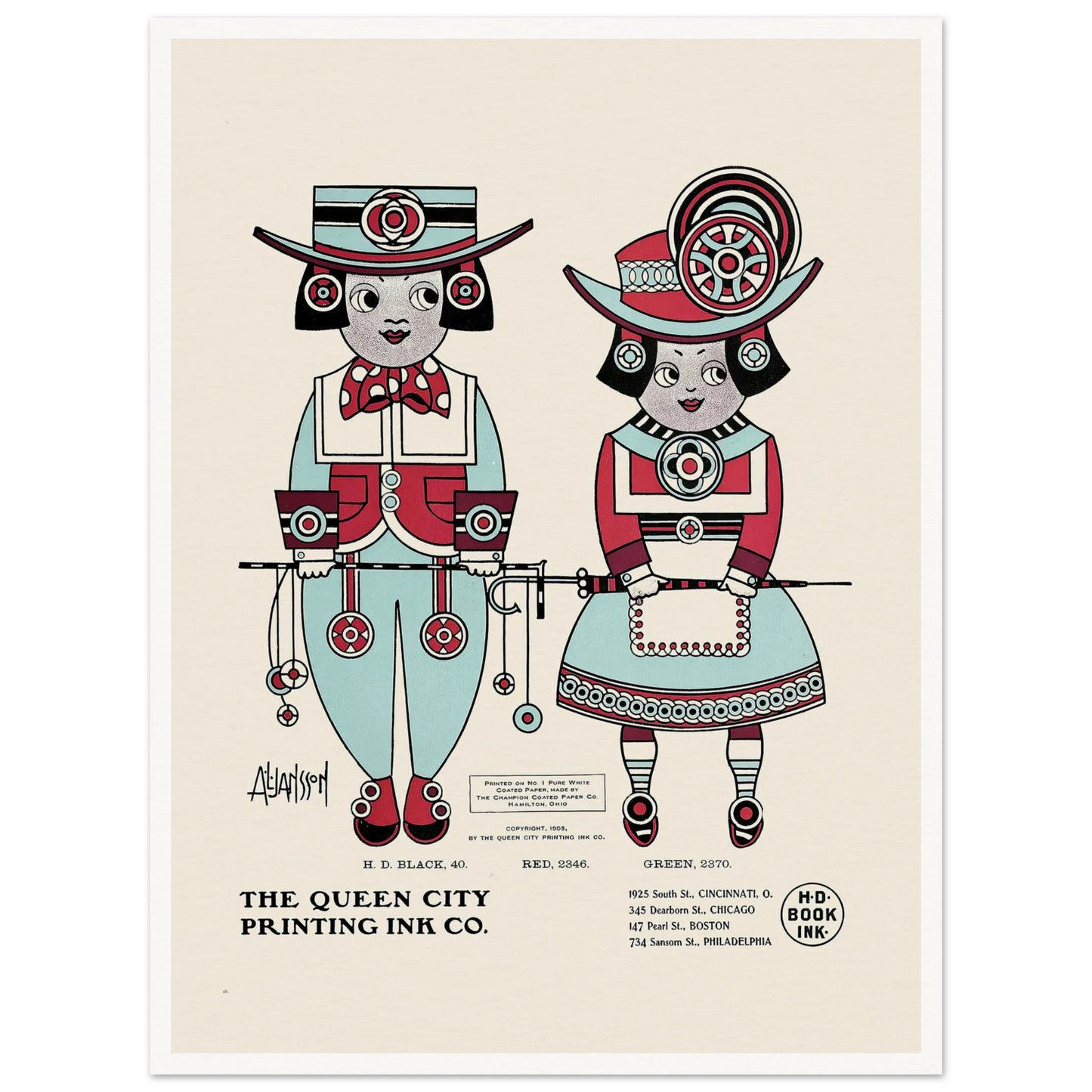 Queen City Ink, Ad. 04 (1890-1913) Art Print | Augustus Jansson - Framed Poster - 30x40 cm / 12x16″ - Black frame