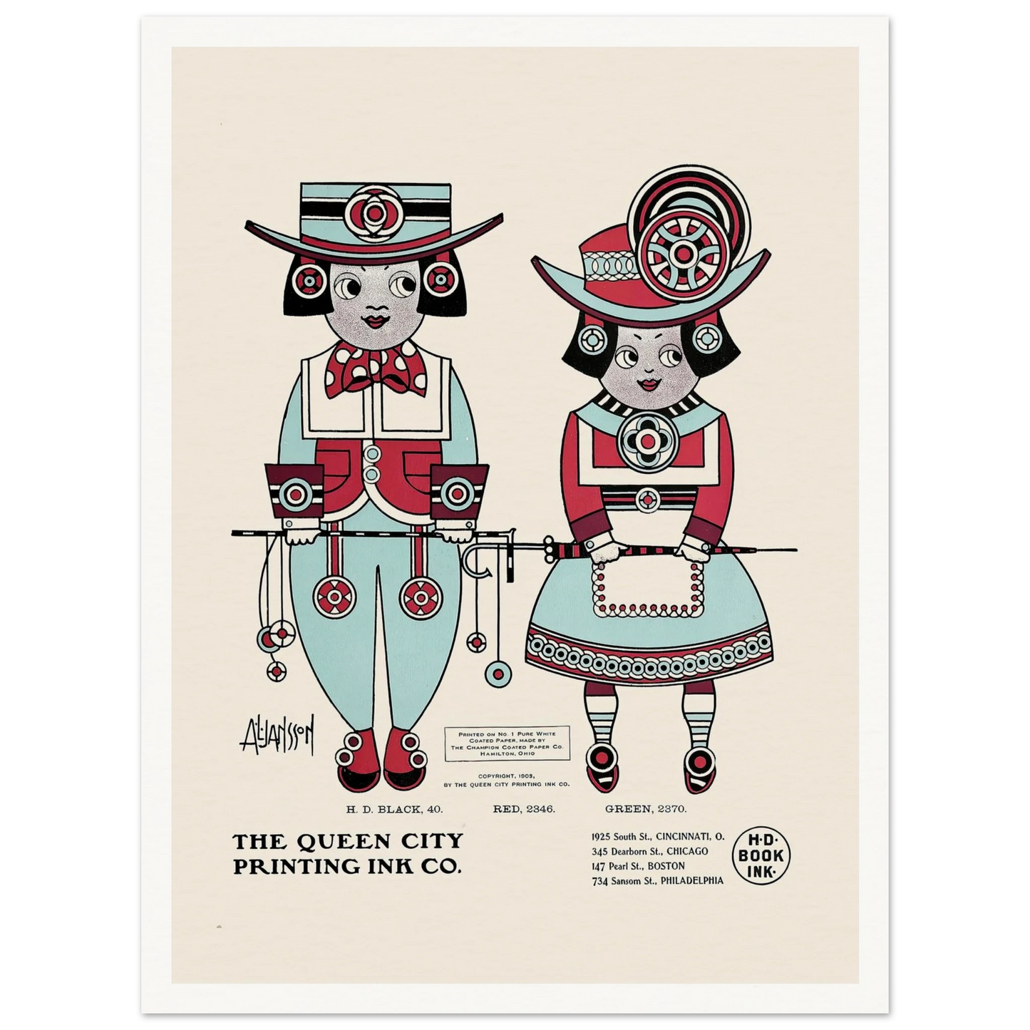 Queen City Ink, Ad. 04 (1890-1913) Art Print | Augustus Jansson - Framed Poster - 30x40 cm / 12x16″ - Black frame