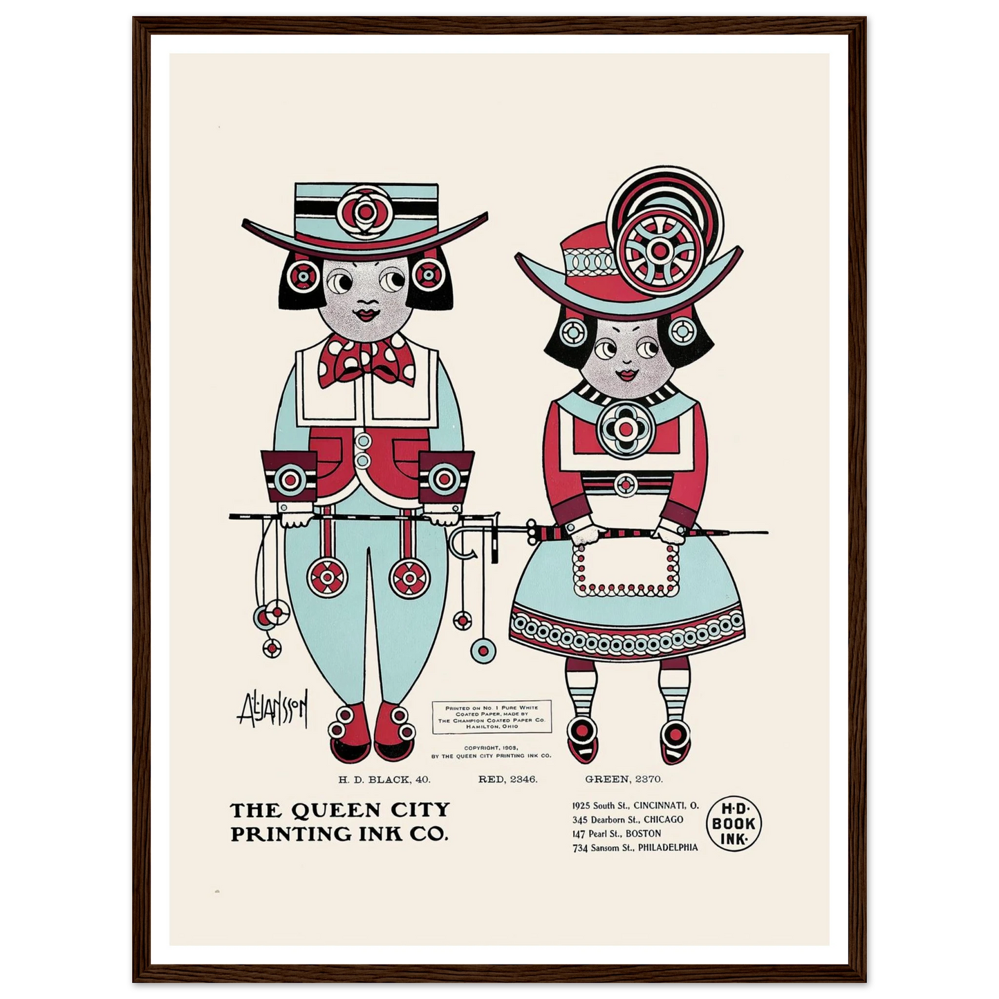 Queen City Ink, Ad. 04 (1890-1913) Art Print | Augustus Jansson - Framed Poster - 30x40 cm / 12x16″ - Black frame