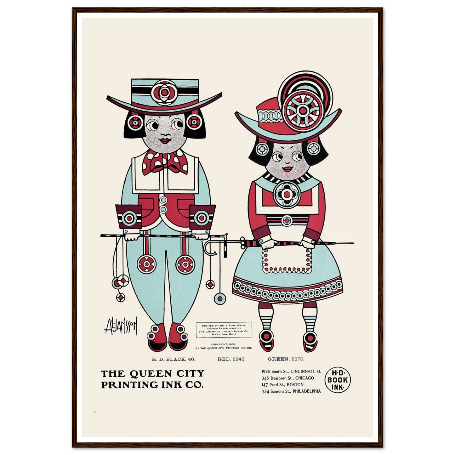 Queen City Ink, Ad. 04 (1890-1913) Art Print | Augustus Jansson - Framed Poster - 30x40 cm / 12x16″ - Black frame