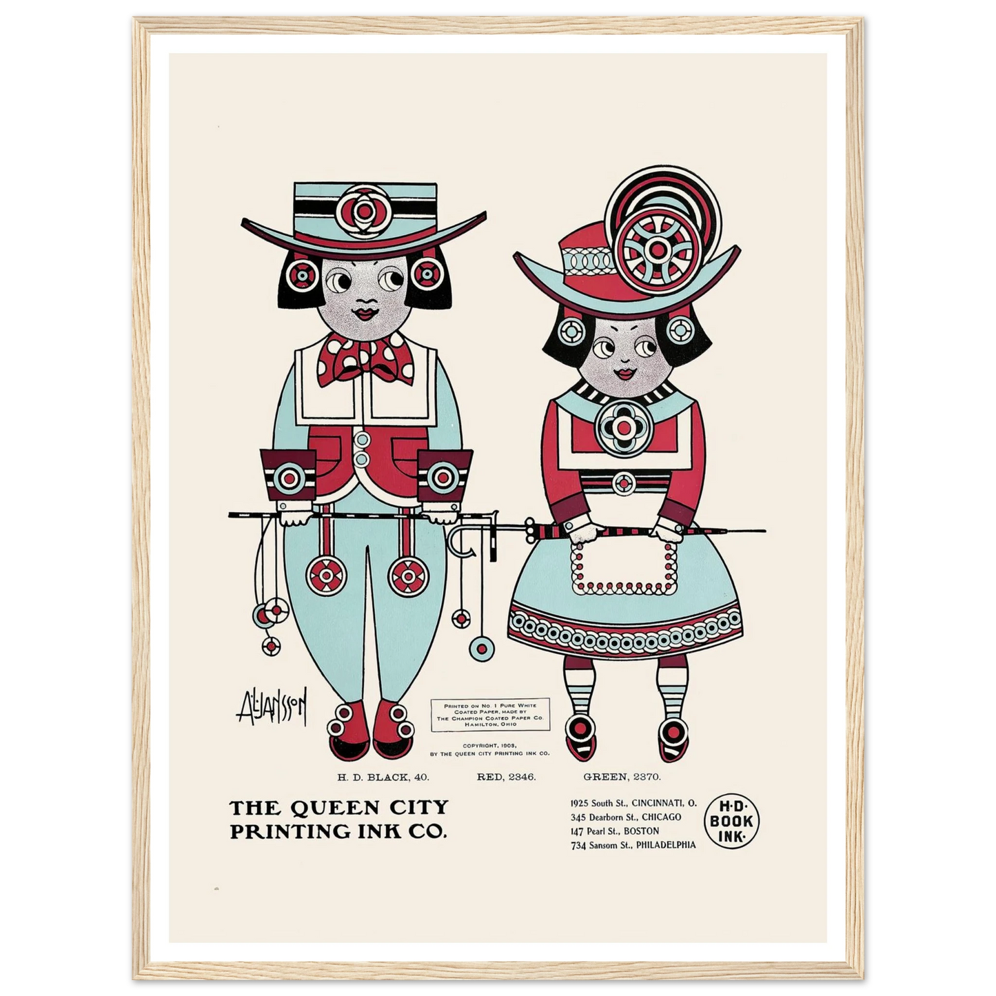 Queen City Ink, Ad. 04 (1890-1913) Art Print | Augustus Jansson - Framed Poster - 30x40 cm / 12x16″ - Black frame