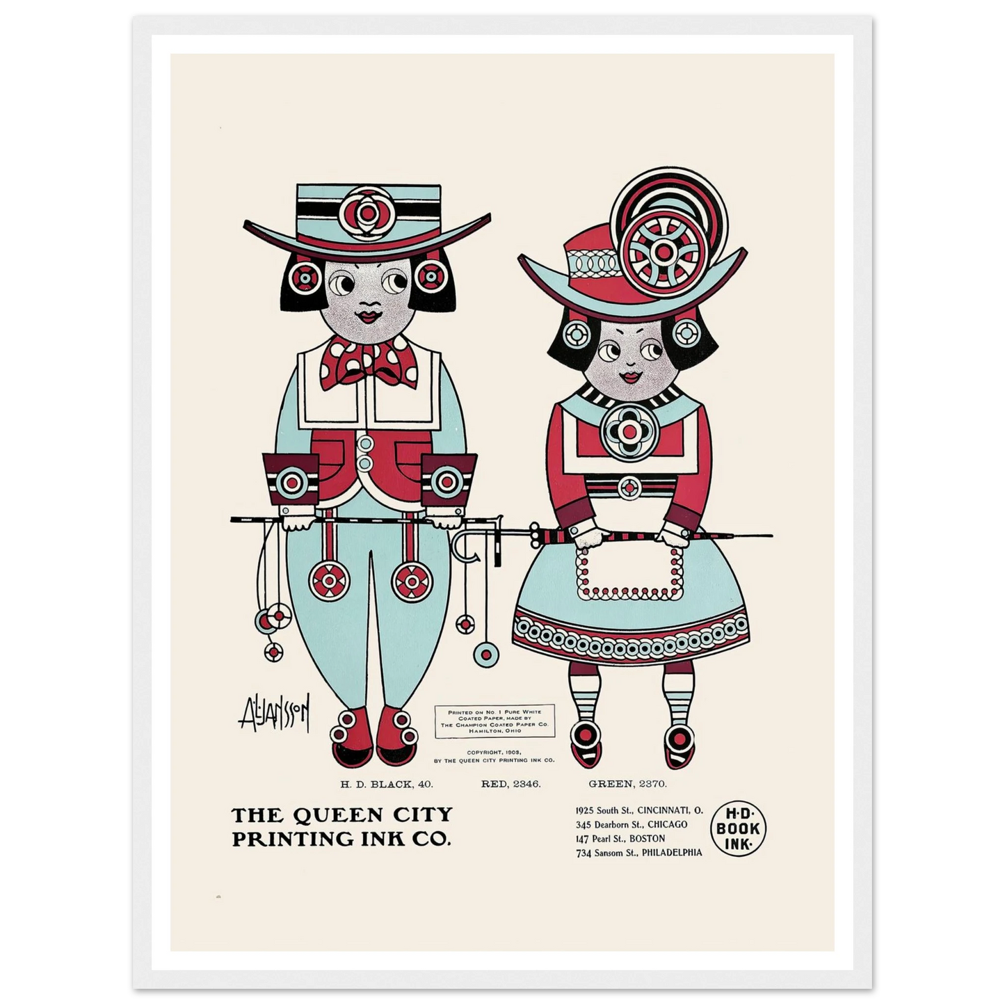 Queen City Ink, Ad. 04 (1890-1913) Art Print | Augustus Jansson - Framed Poster - 30x40 cm / 12x16″ - Black frame