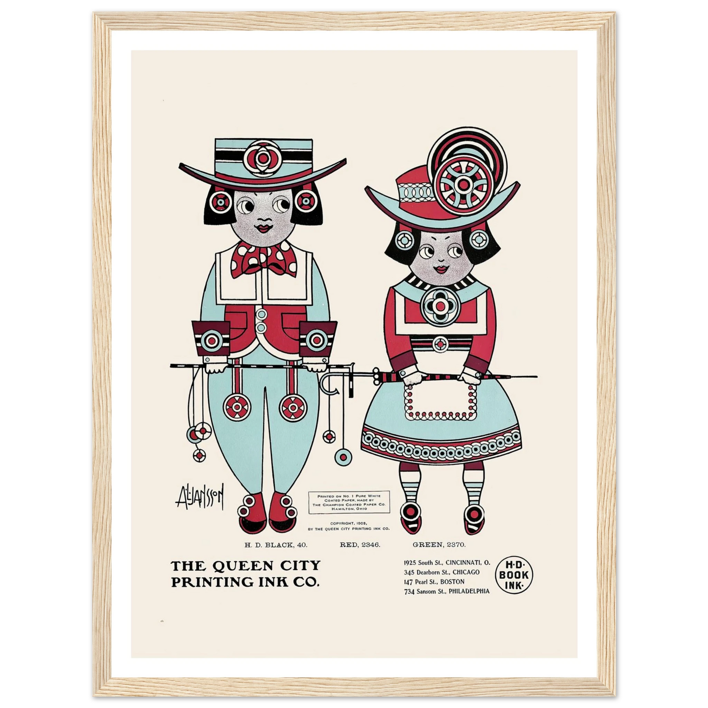 Queen City Ink, Ad. 04 (1890-1913) Art Print | Augustus Jansson - Framed Poster - 30x40 cm / 12x16″ - Black frame