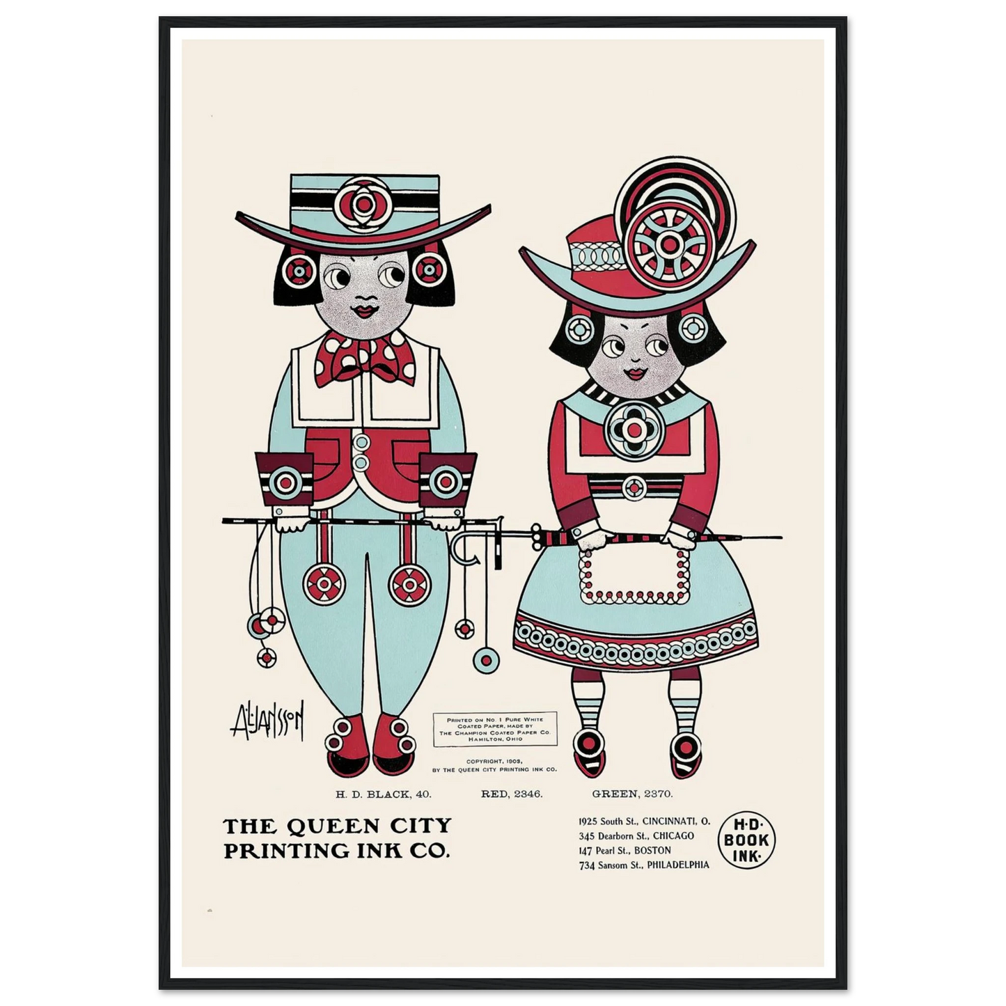 Queen City Ink, Ad. 04 (1890-1913) Art Print | Augustus Jansson - Framed Poster - 30x40 cm / 12x16″ - Black frame