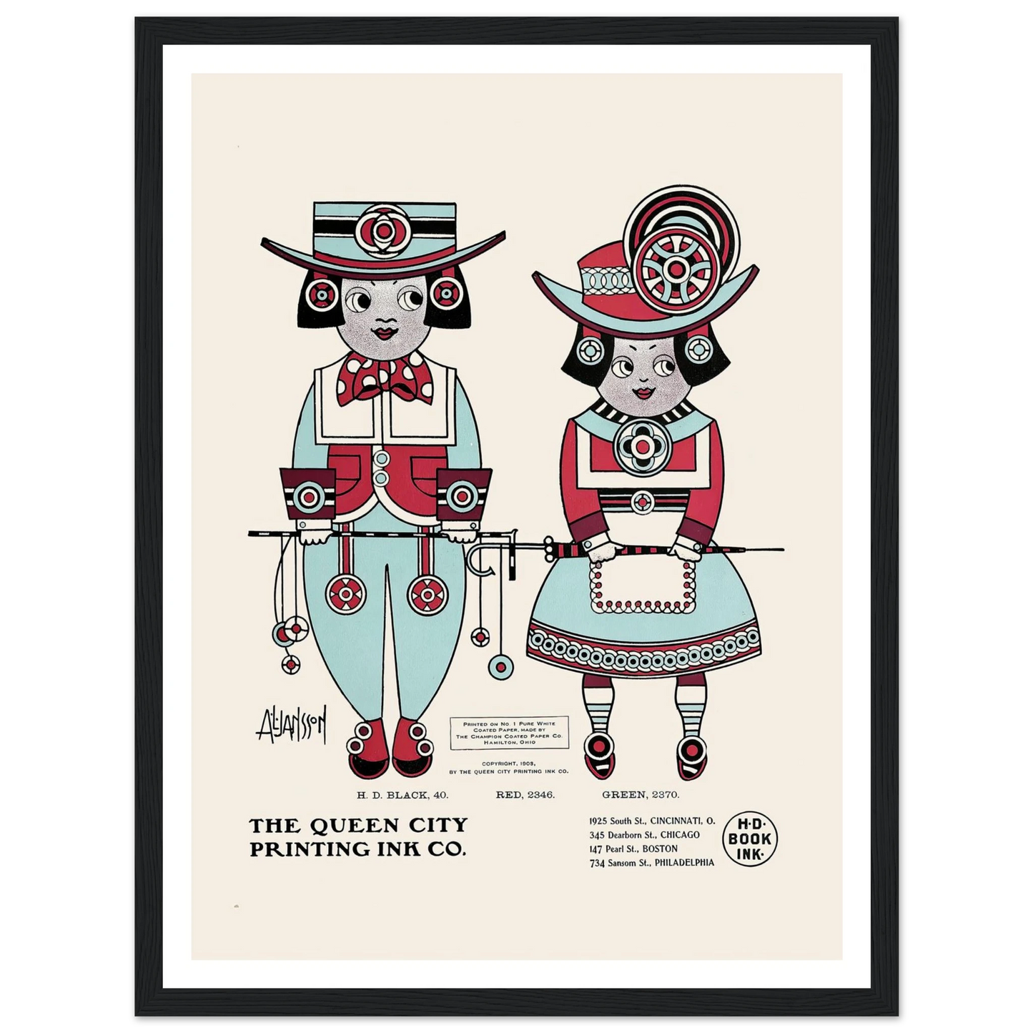 Queen City Ink, Ad. 04 (1890-1913) Art Print | Augustus Jansson - Framed Poster - 30x40 cm / 12x16″ - Black frame