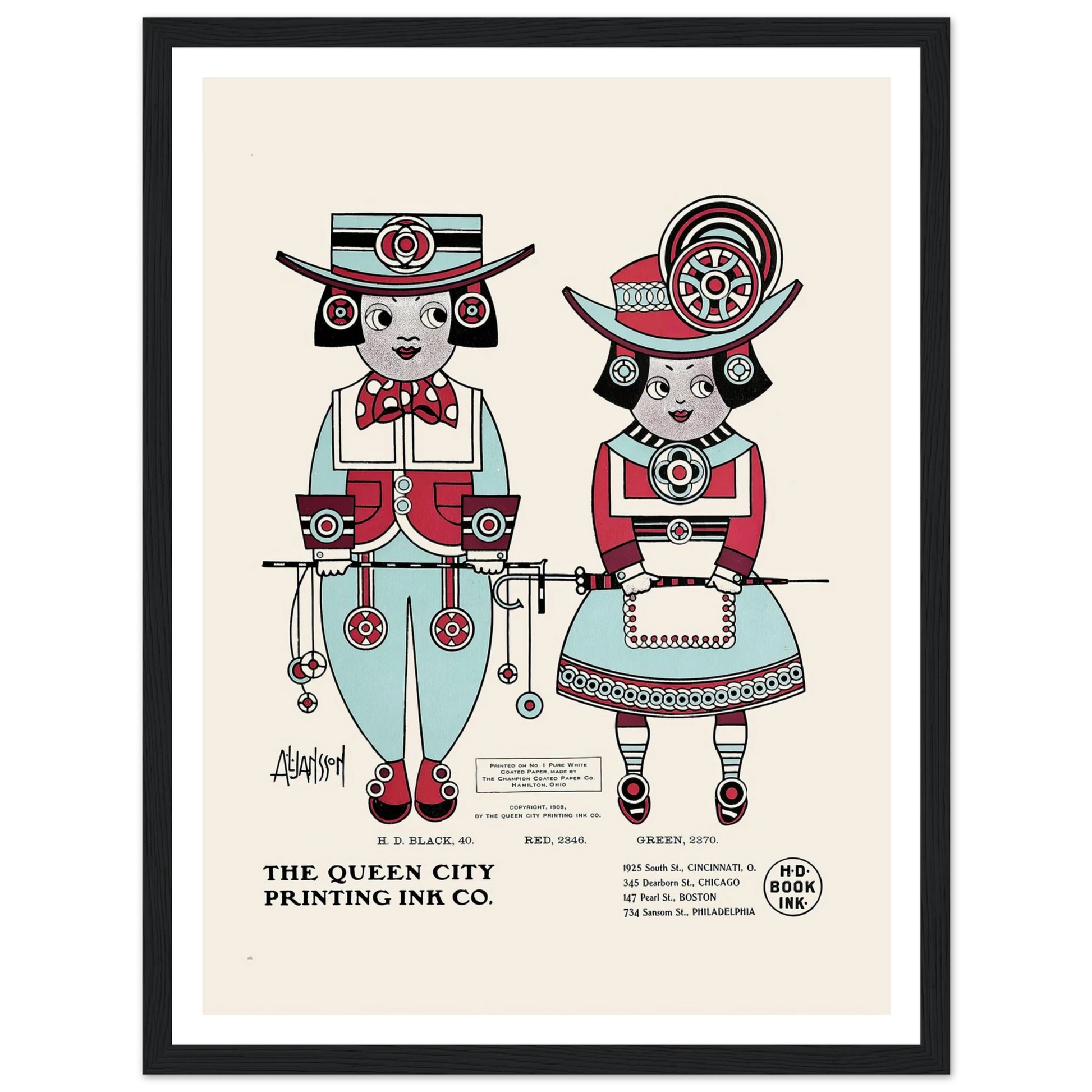 Queen City Ink, Ad. 04 (1890-1913) Art Print | Augustus Jansson - Framed Poster - 30x40 cm / 12x16″ - Black frame